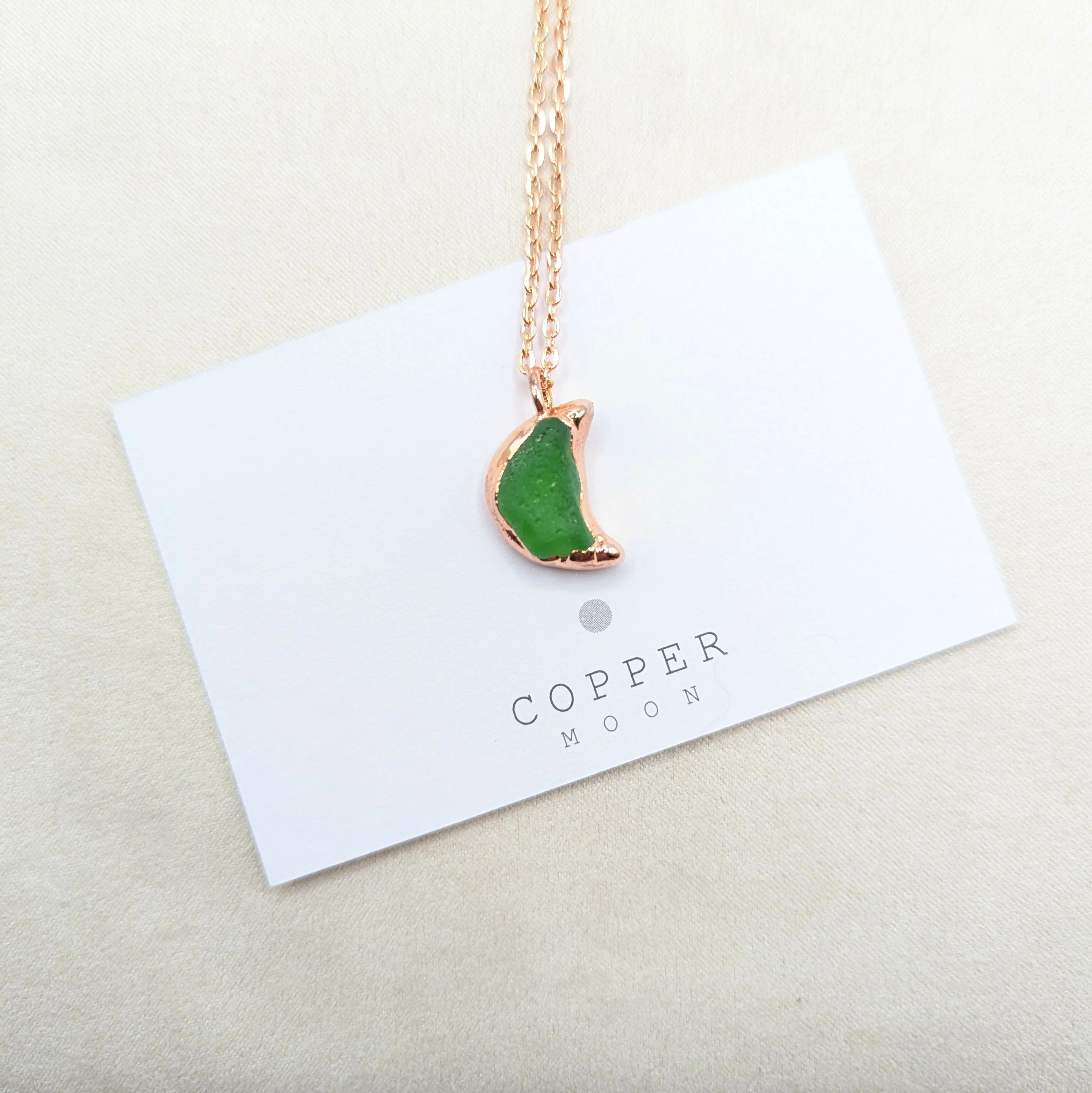 Green Seaglass Crescent Moon Necklace