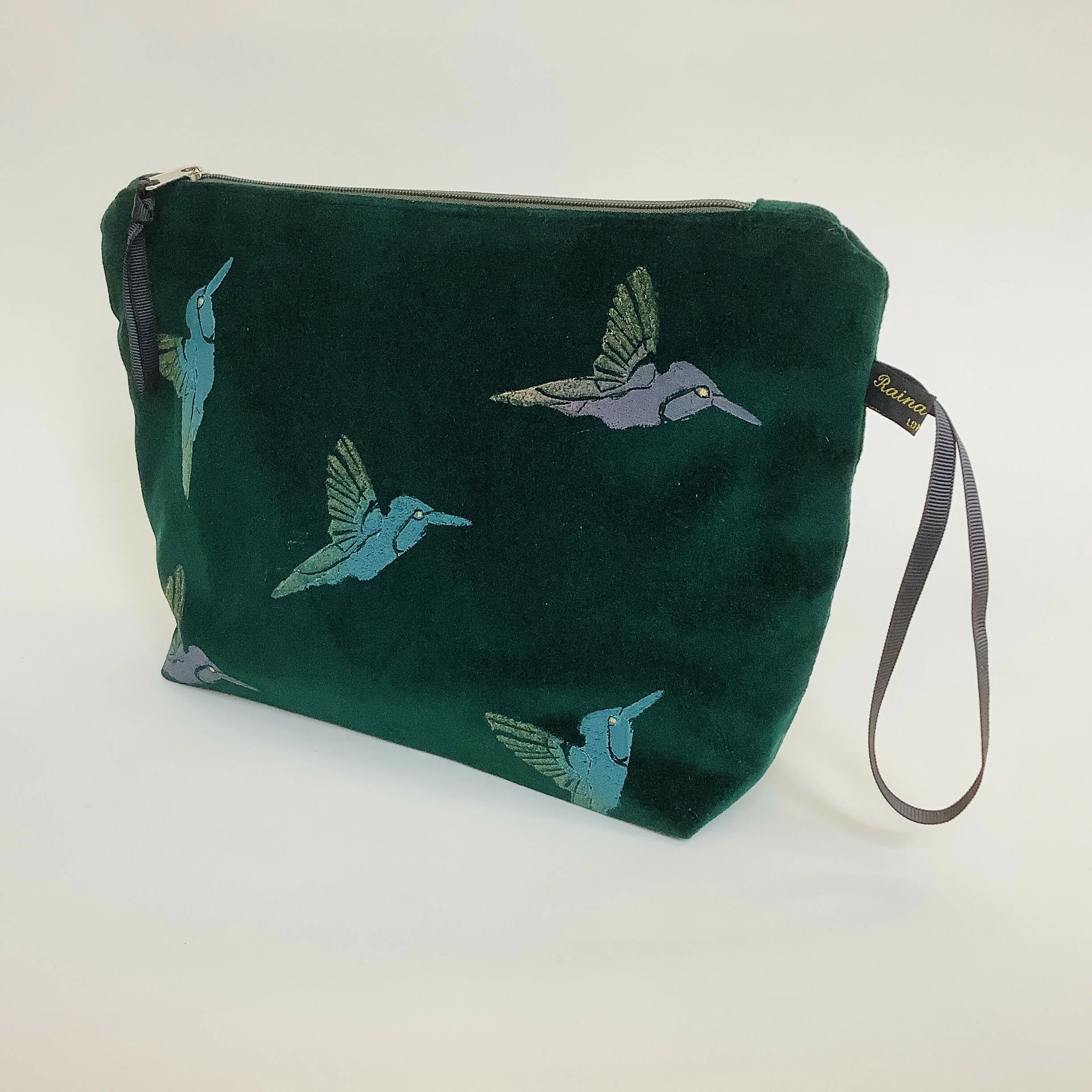 Green Velvet Hummingbird Makeup Bag - Image 2