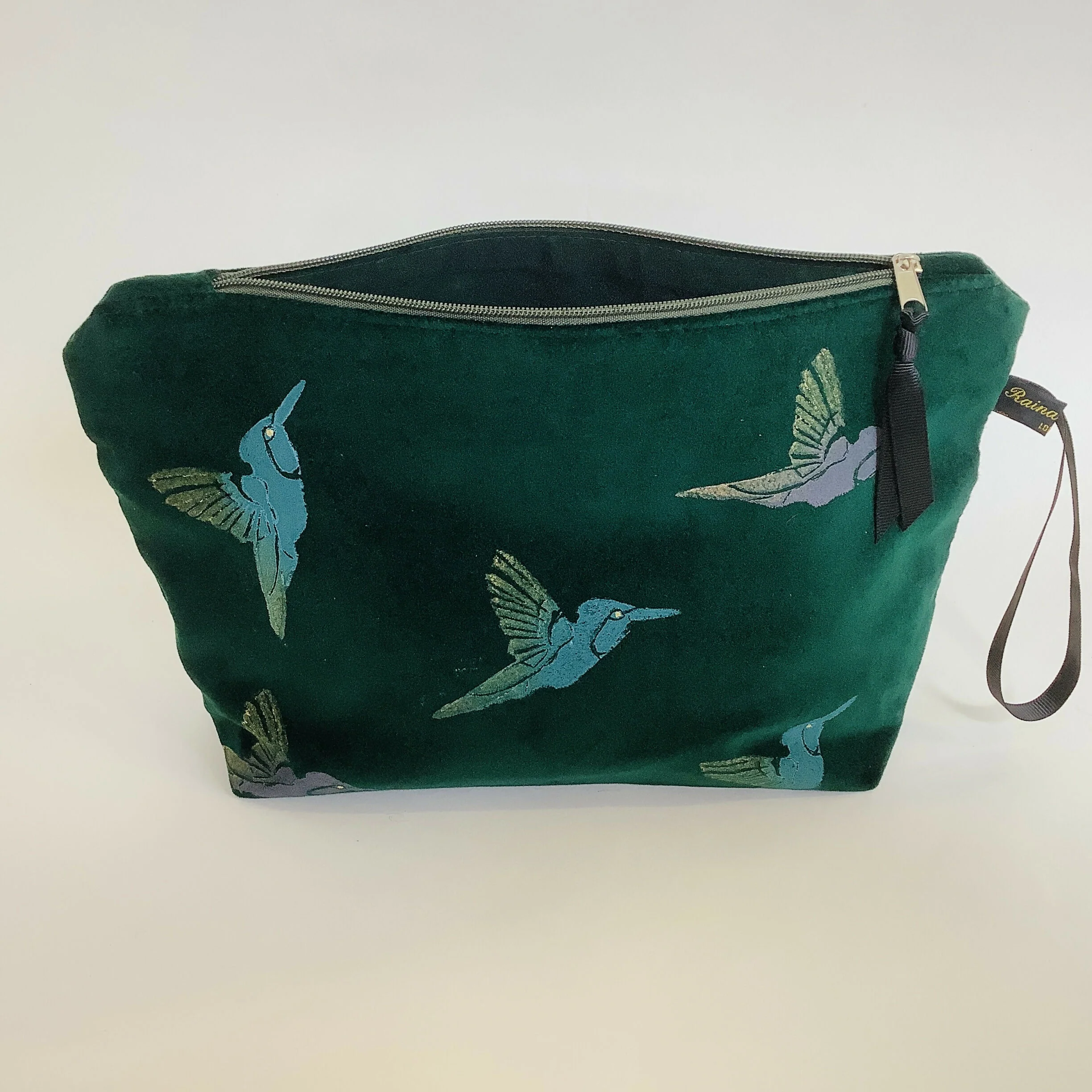 Green Velvet Hummingbird Makeup Bag - Image 4