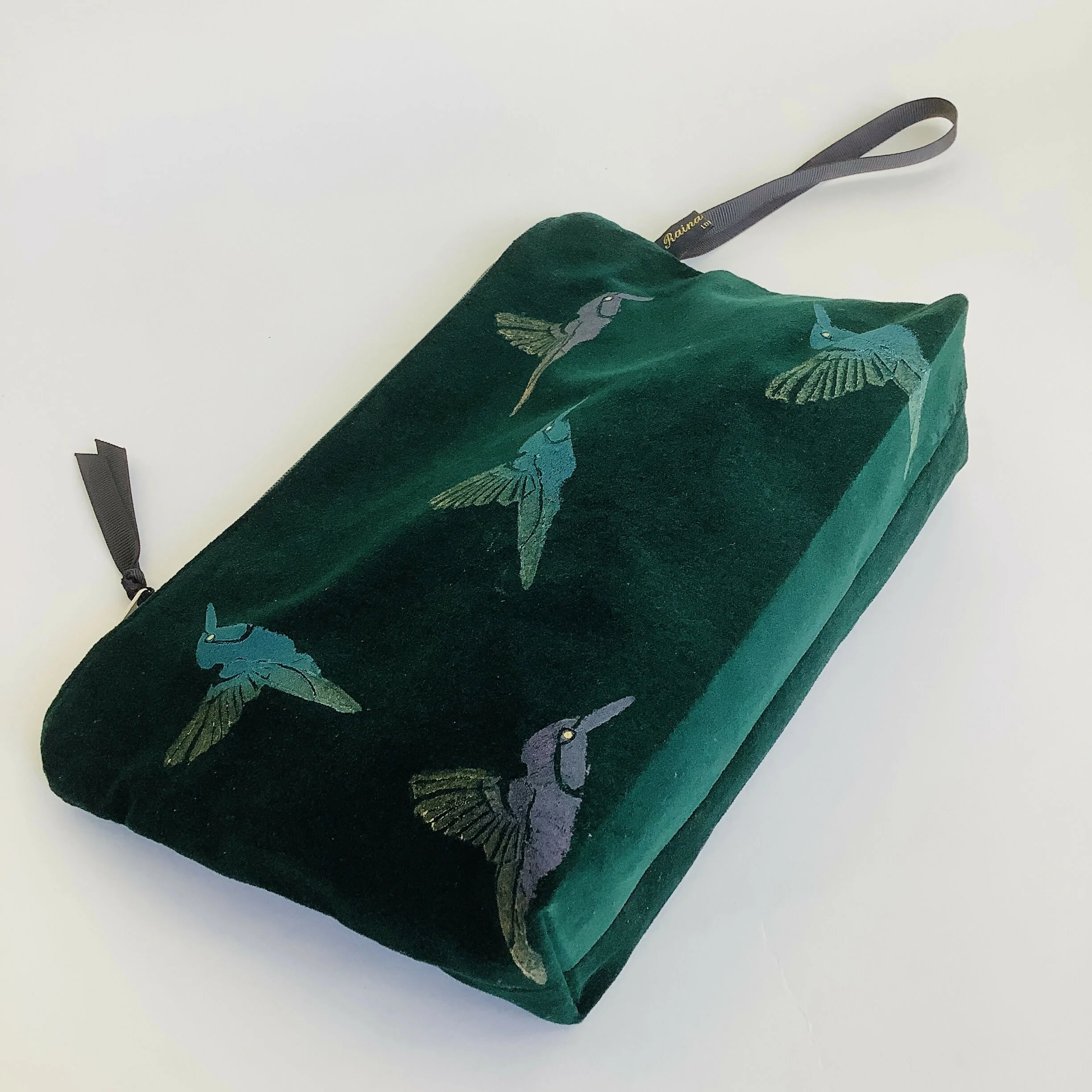 Green Velvet Hummingbird Makeup Bag - Image 5