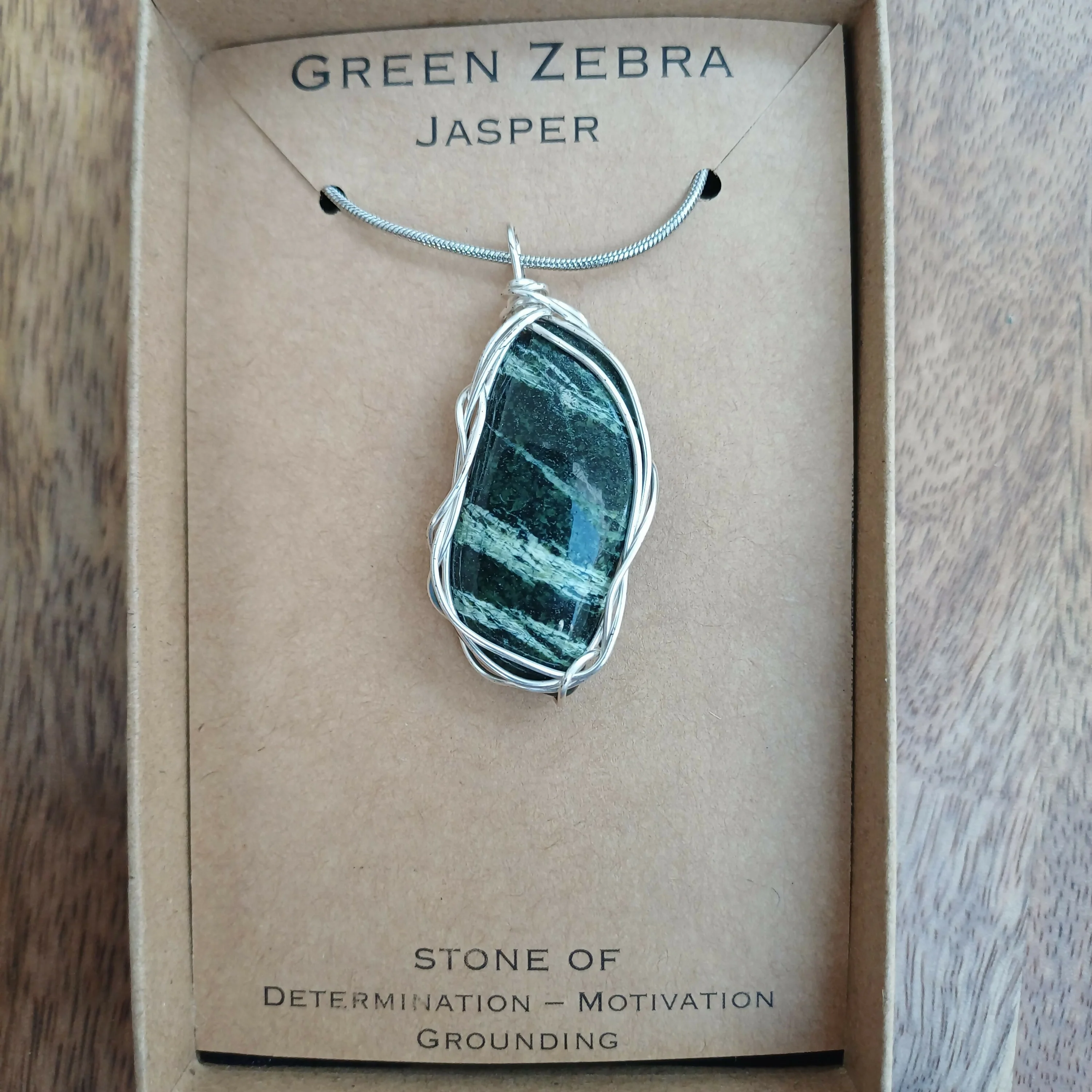 Green Zebra Jasper Wire Wrapped Pendant