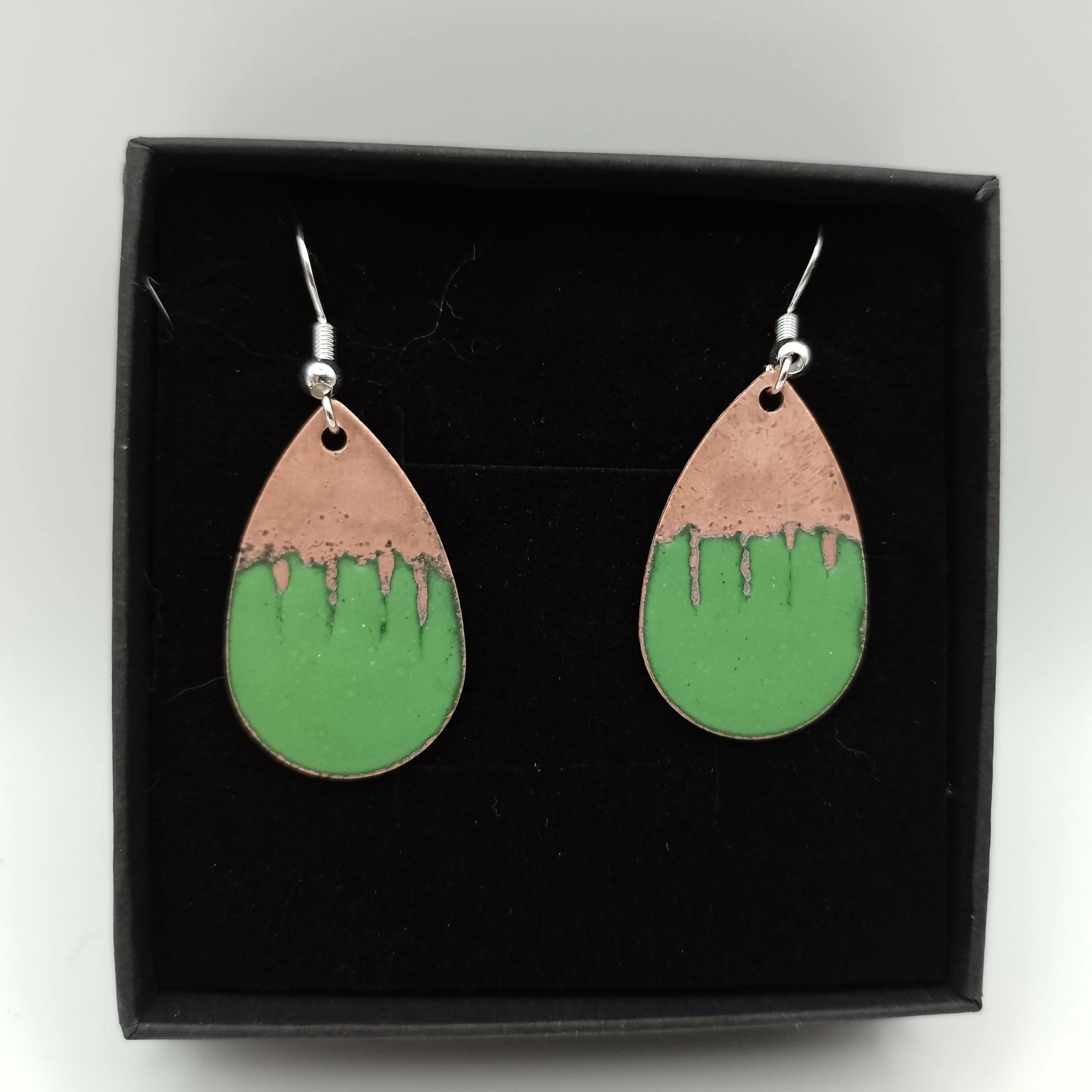 Half Copper Half Enamel Green Enamel Earrings