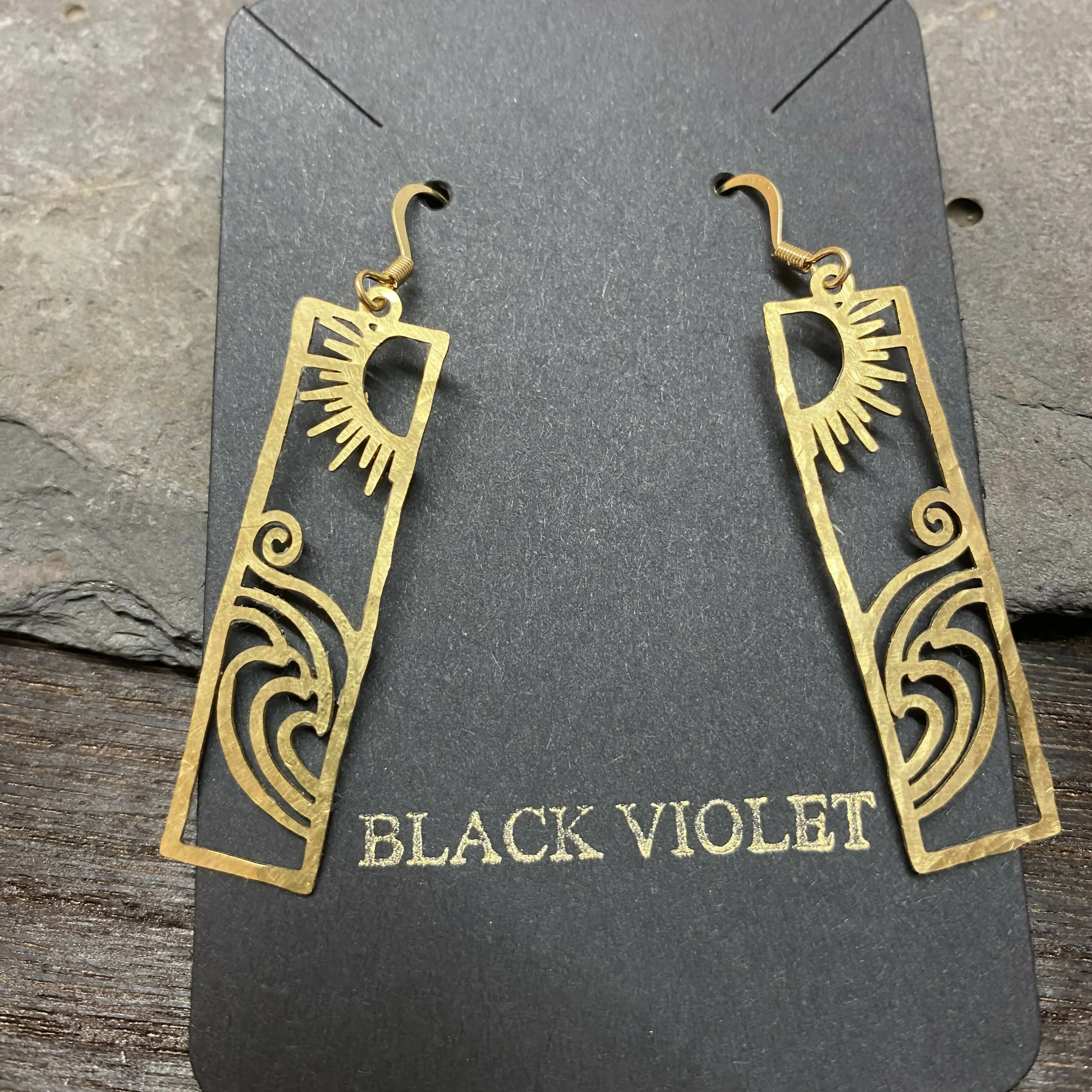 Hammered Brass Ocean Earrings