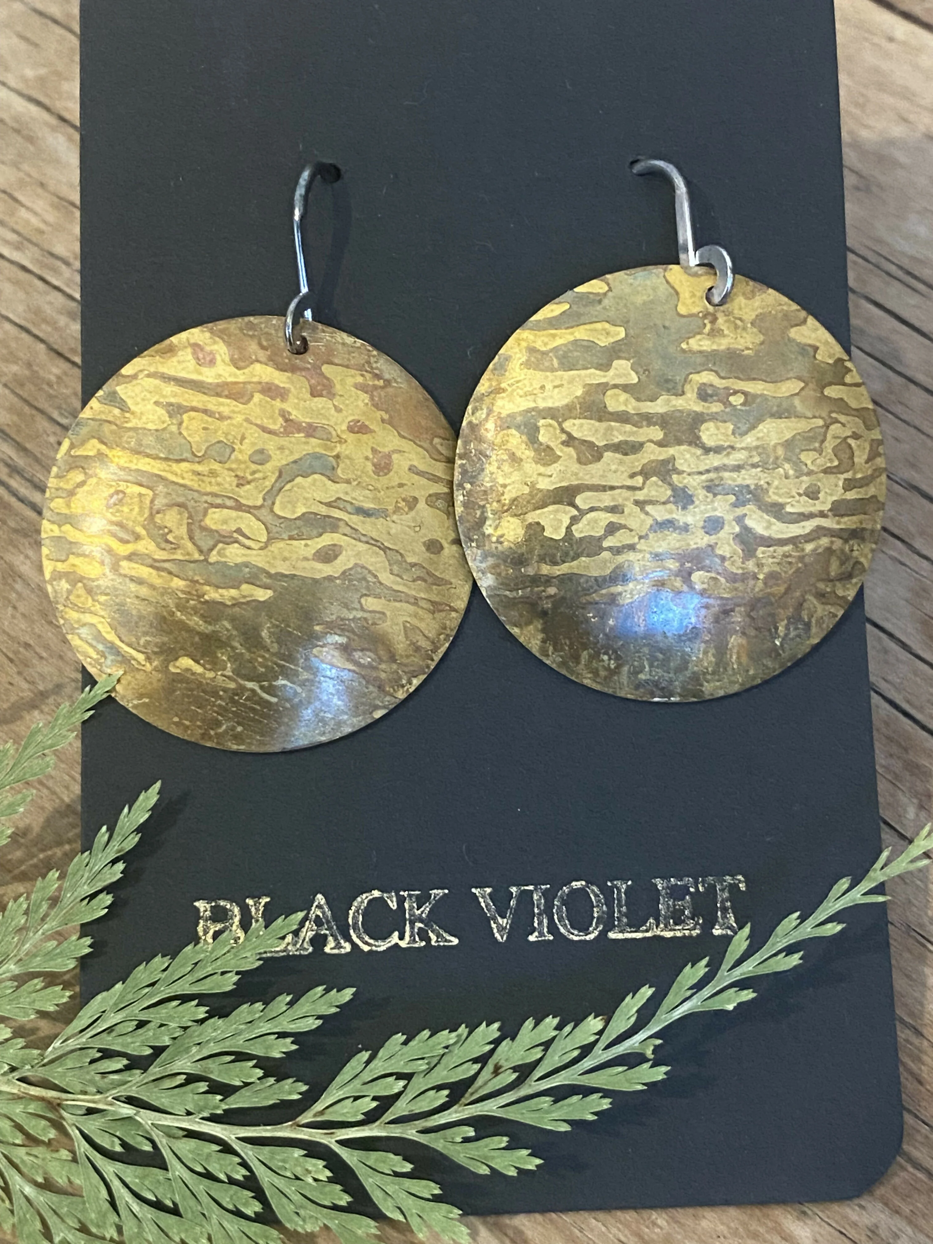 Hammered Brass Patina Earrings - Image 3