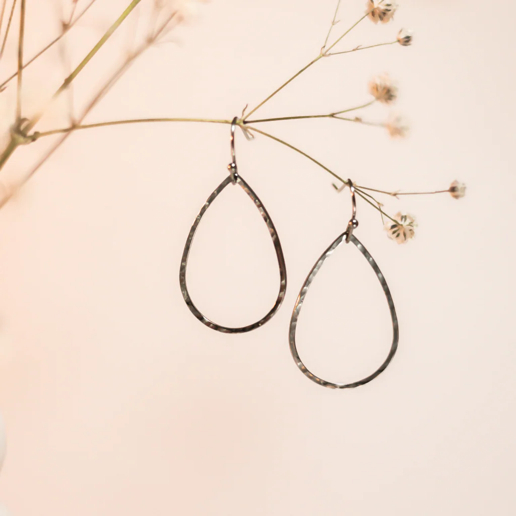 Hammered Open Teardrop Stainless Steel Earrings