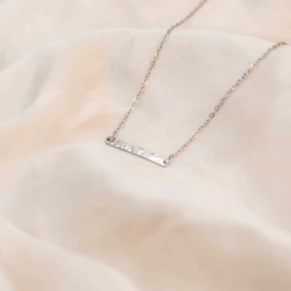 Hammered Stainless Steel Small Bar Necklace