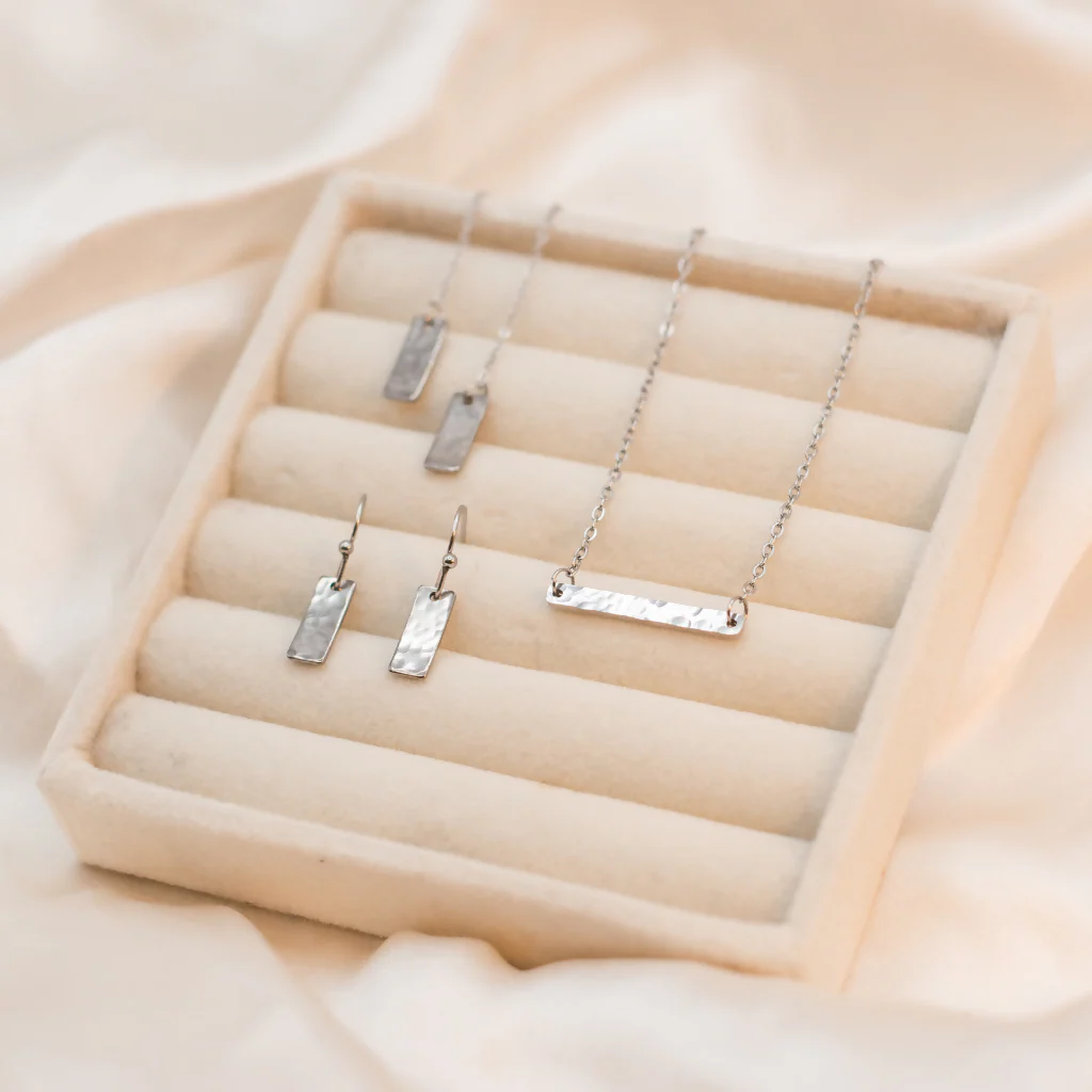 Hammered Stainless Steel Small Bar Necklace - Image 2