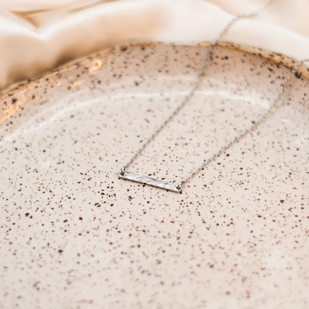 Hammered Stainless Steel Small Bar Necklace - Image 3