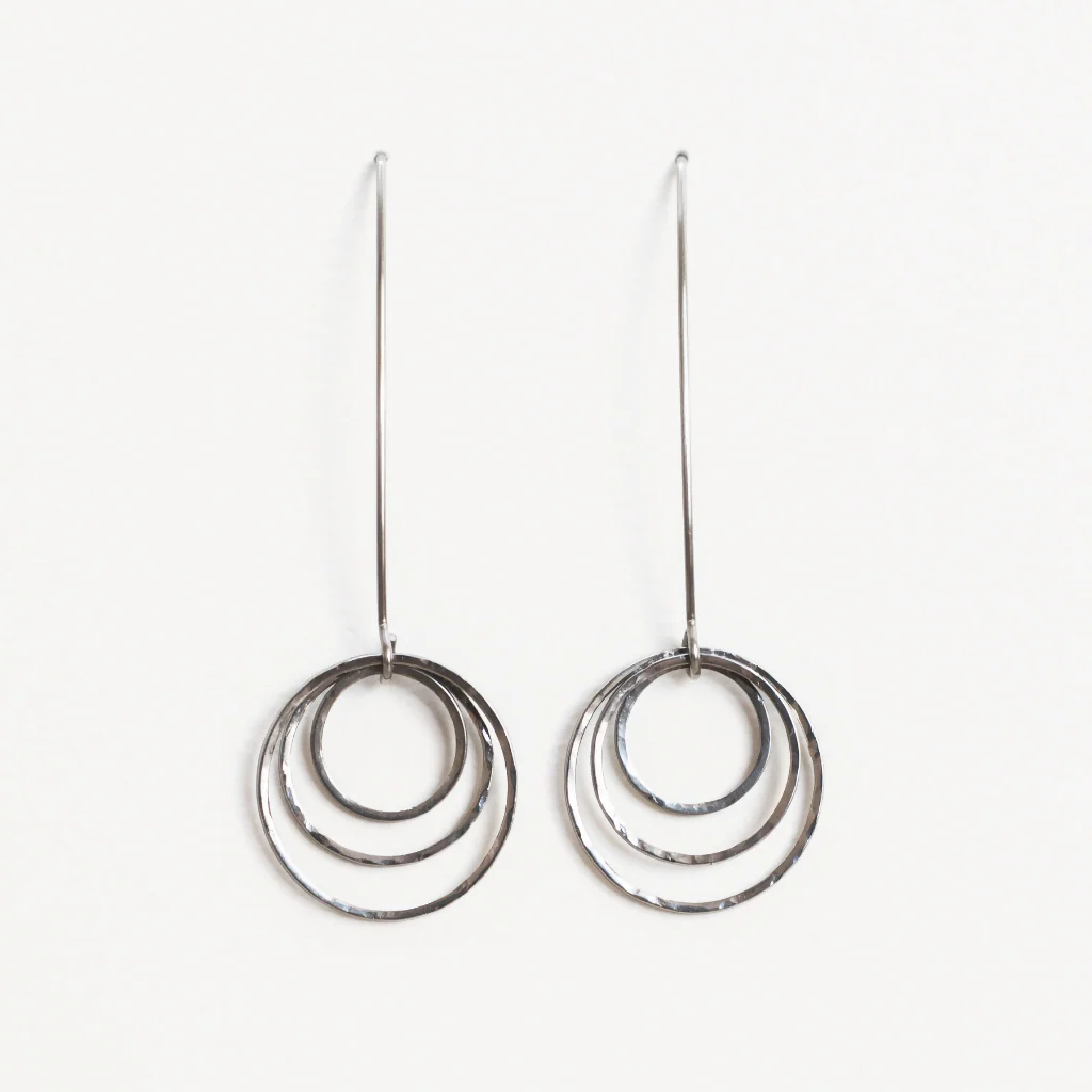 Hammered Triple Circle Stainless Steel Drop Earrings