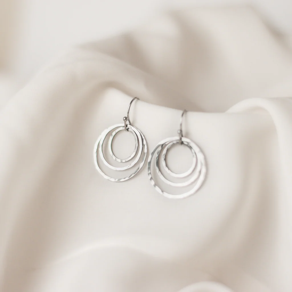 Hammered Triple Circle Stainless Steel Earrings