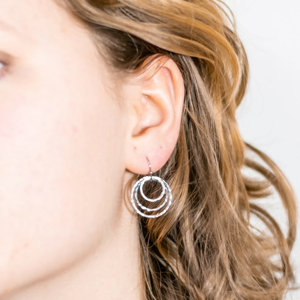 Hammered Triple Circle Stainless Steel Earrings - Image 2