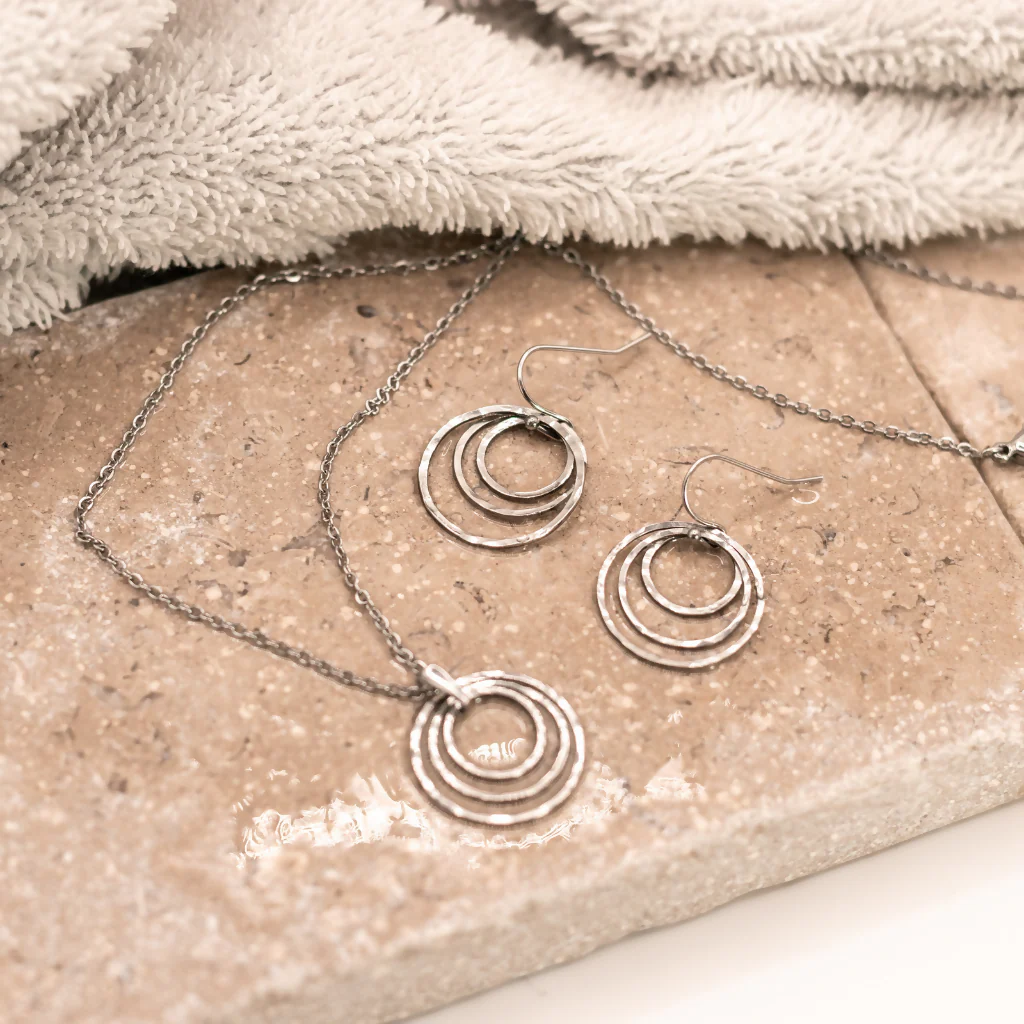 Hammered Triple Circle Stainless Steel Earrings - Image 3