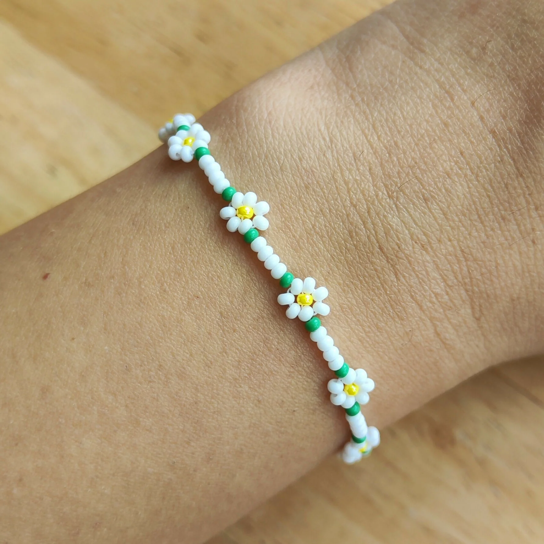 Hand-Beaded Daisy Bracelet with Clasp – Dainty Pastel Floral Design - Image 8
