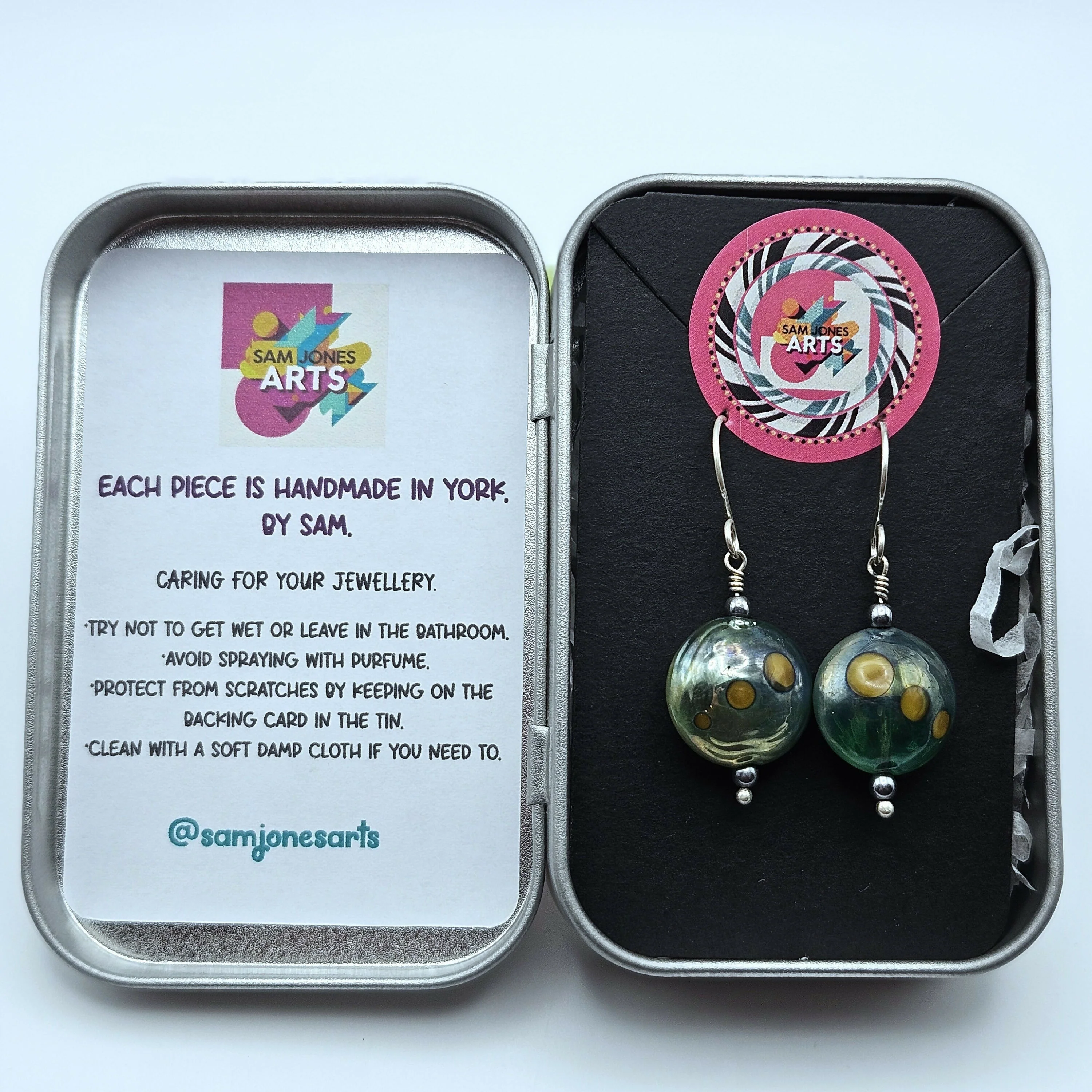 HAND LAMPWORKED GLASS LENTIL BEAD EARRINGS, WITH STERLING SILVER EAR WIRES - Image 2