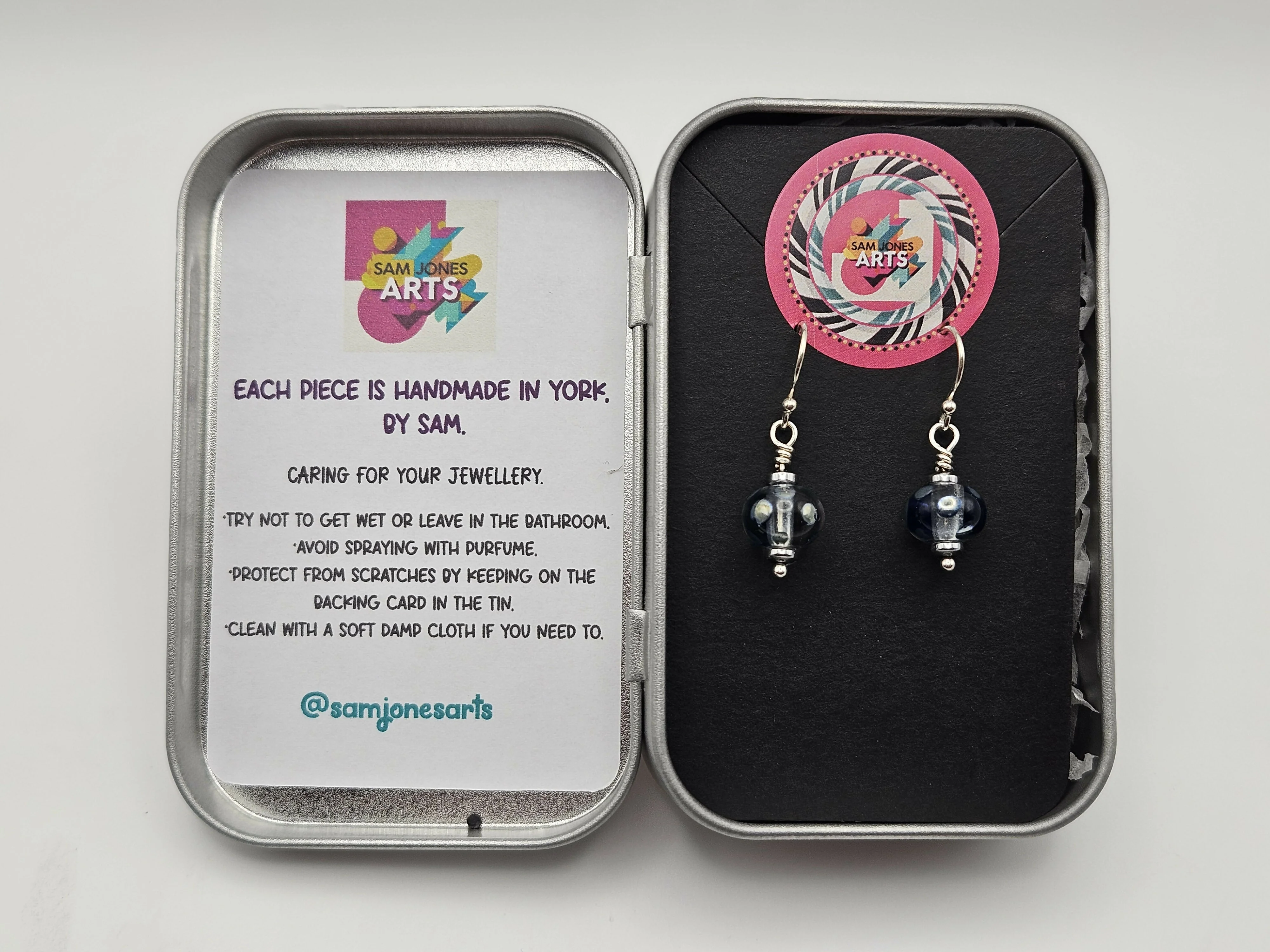 HAND LAMPWORKED, GLASS SPOTTY EARRINGS, WITH STERLING SILVER EAR WIRES - Image 2
