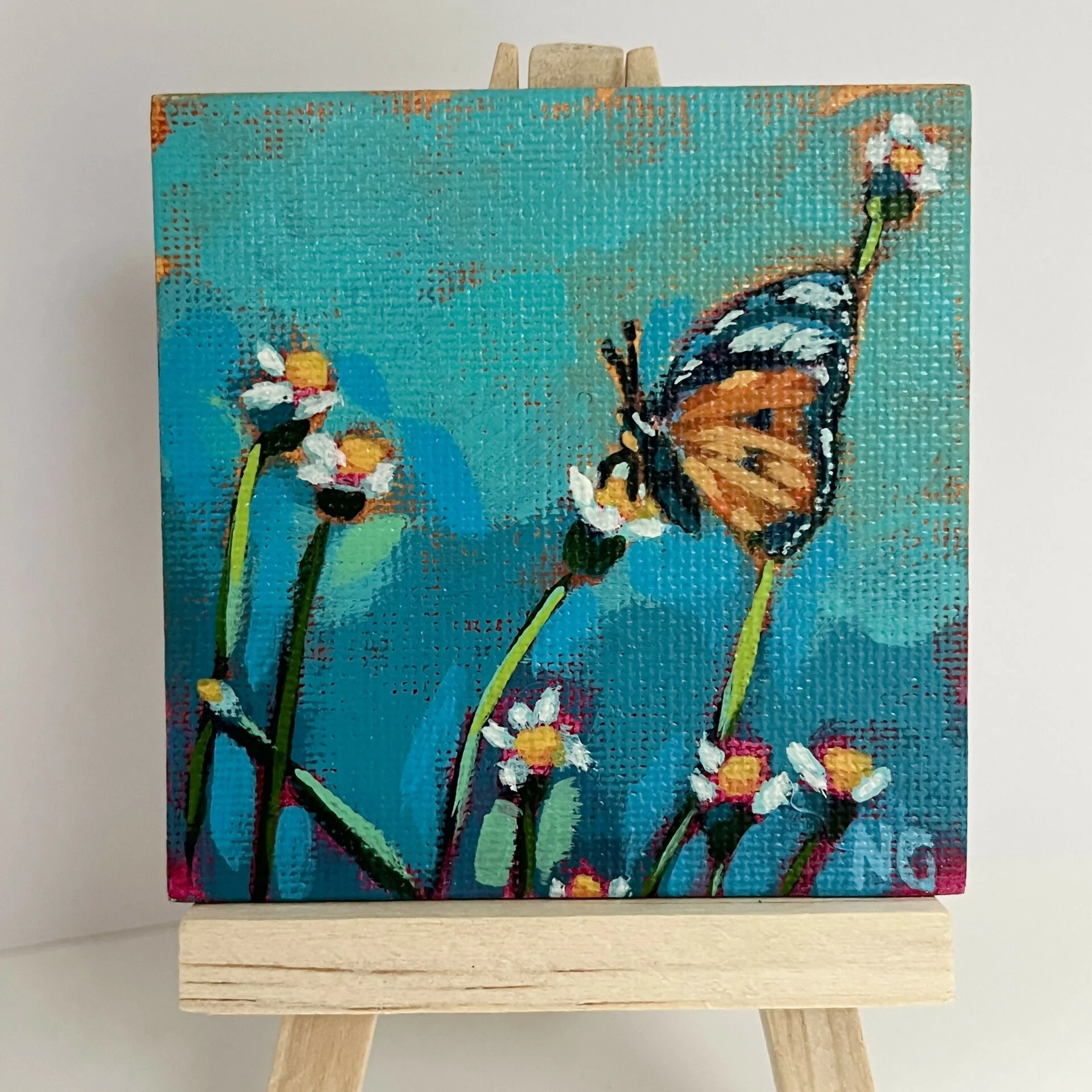 Hand Painted Butterfly Floral Mini Square Canvas Magnet - Image 3
