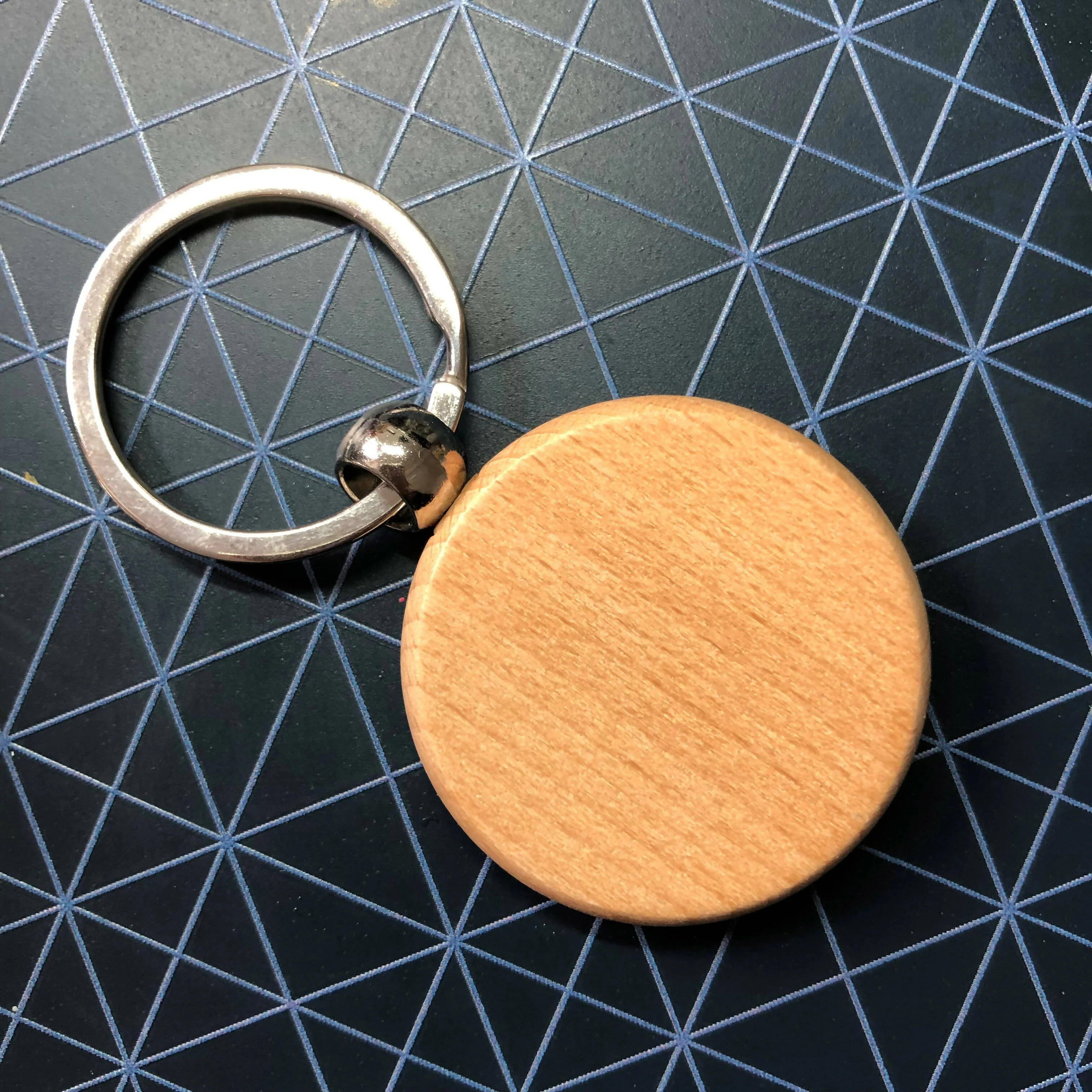 Hand Painted Dot Mandala Wooden Key Ring: Ebony Black with White - Image 2