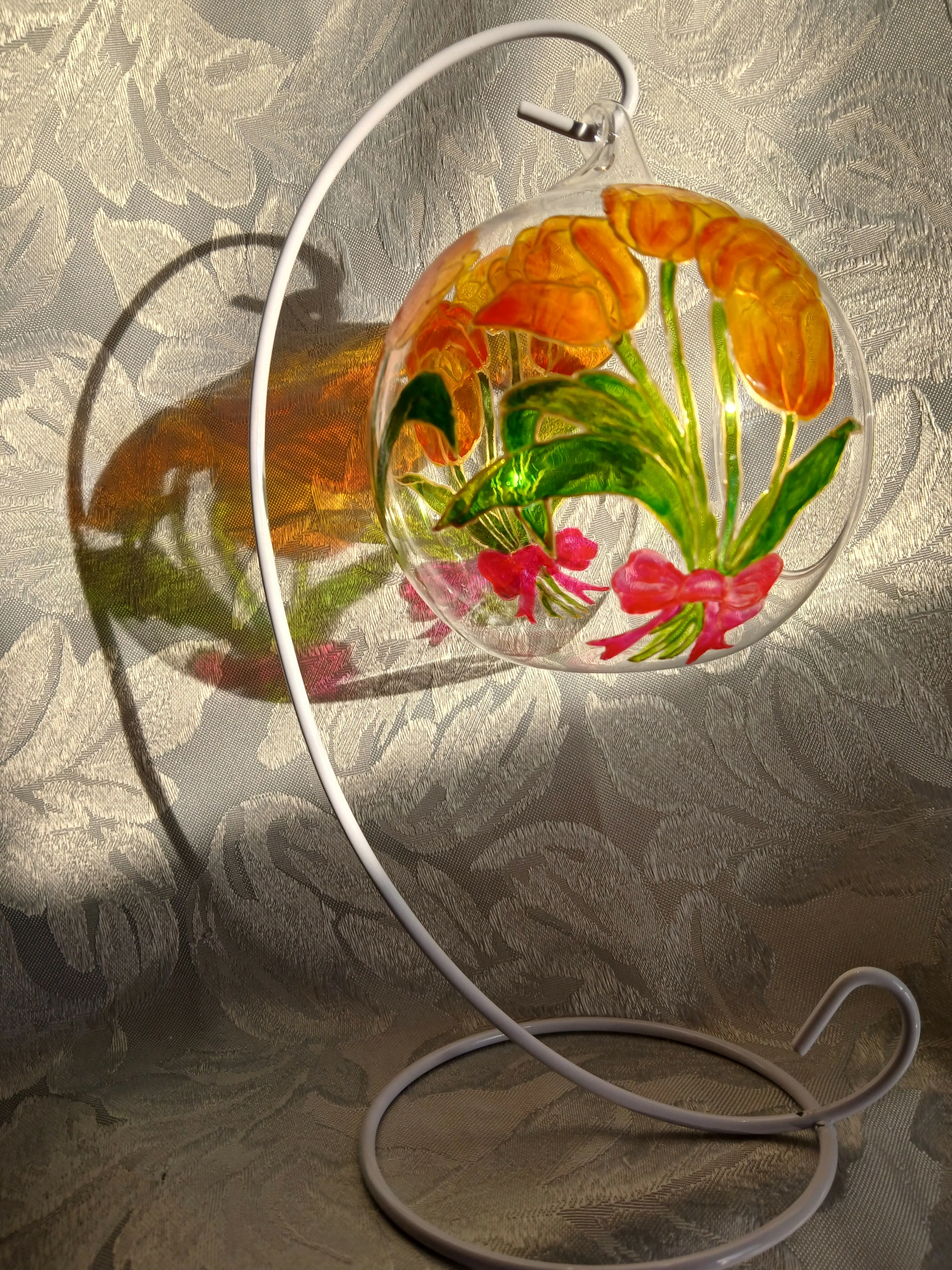 Hand Painted Glass Bauble Candle Holder: Choice of Flowers. - Image 7