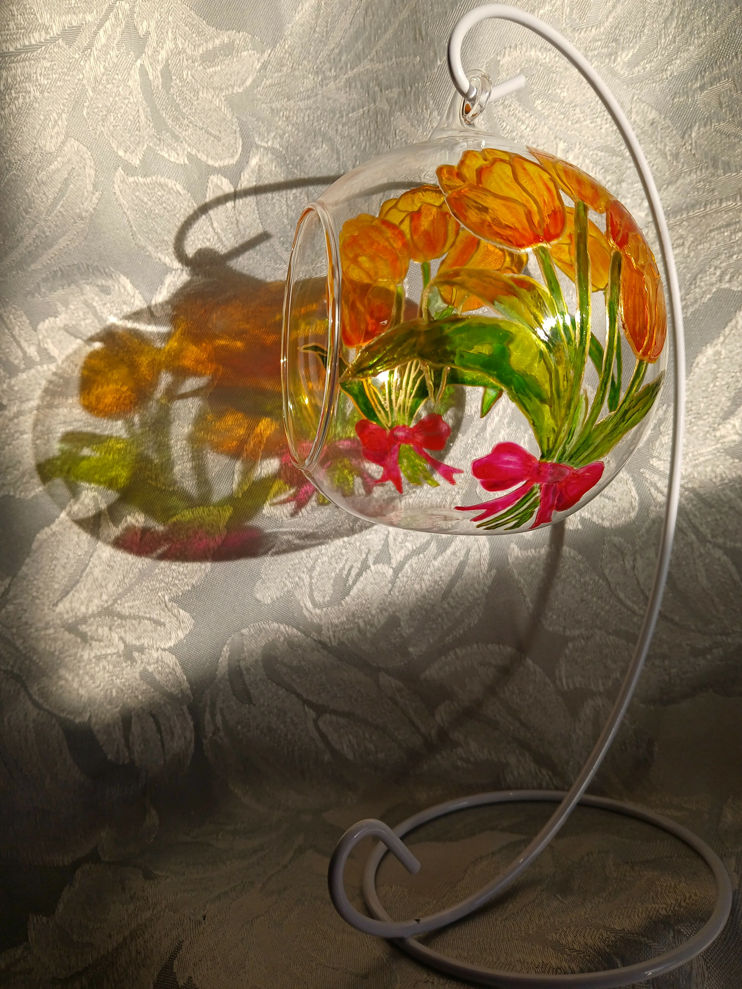 Hand Painted Glass Bauble Candle Holder: Choice of Flowers. - Image 8