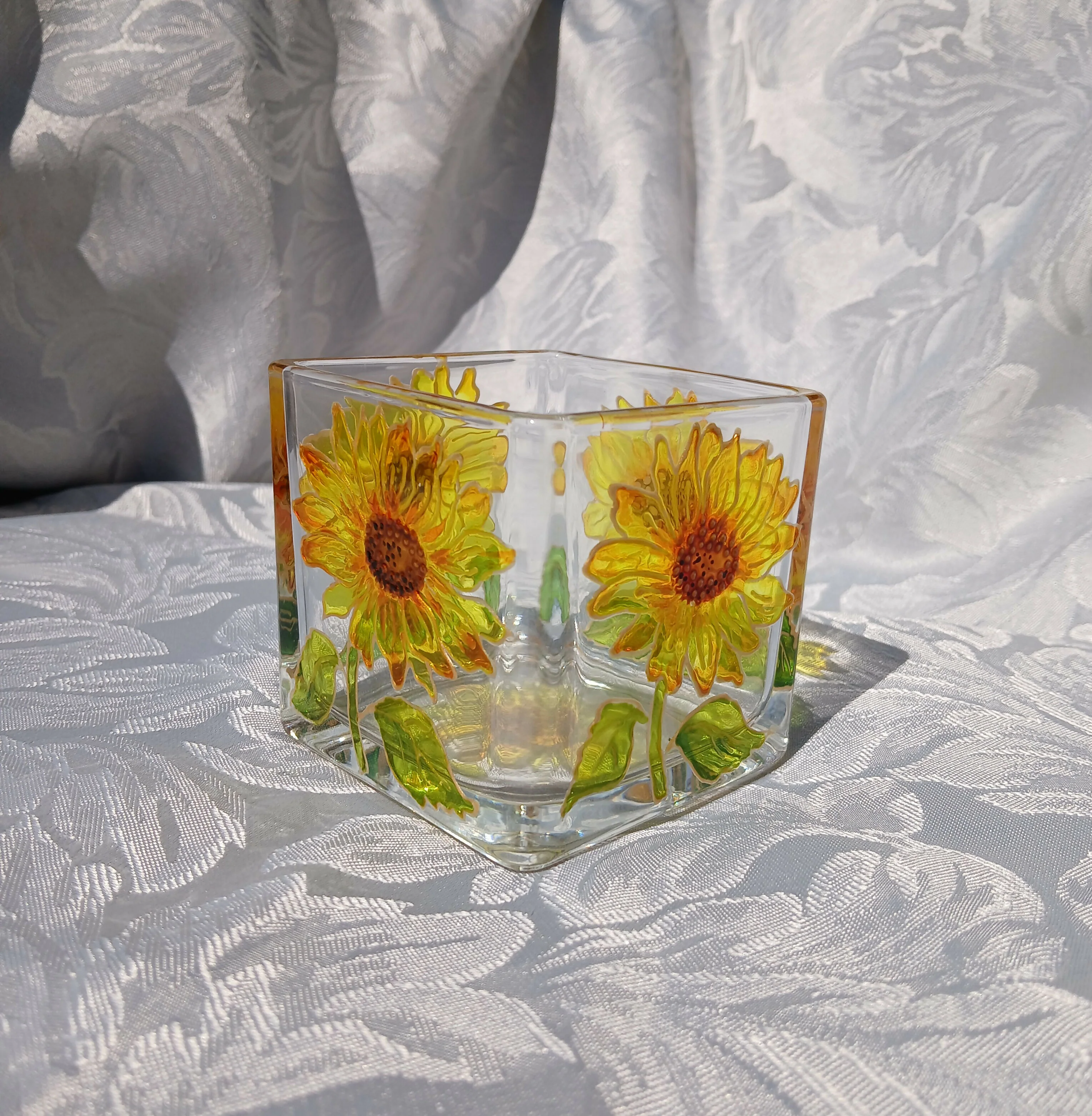 Hand Painted Glass Candle Holder. - Image 2