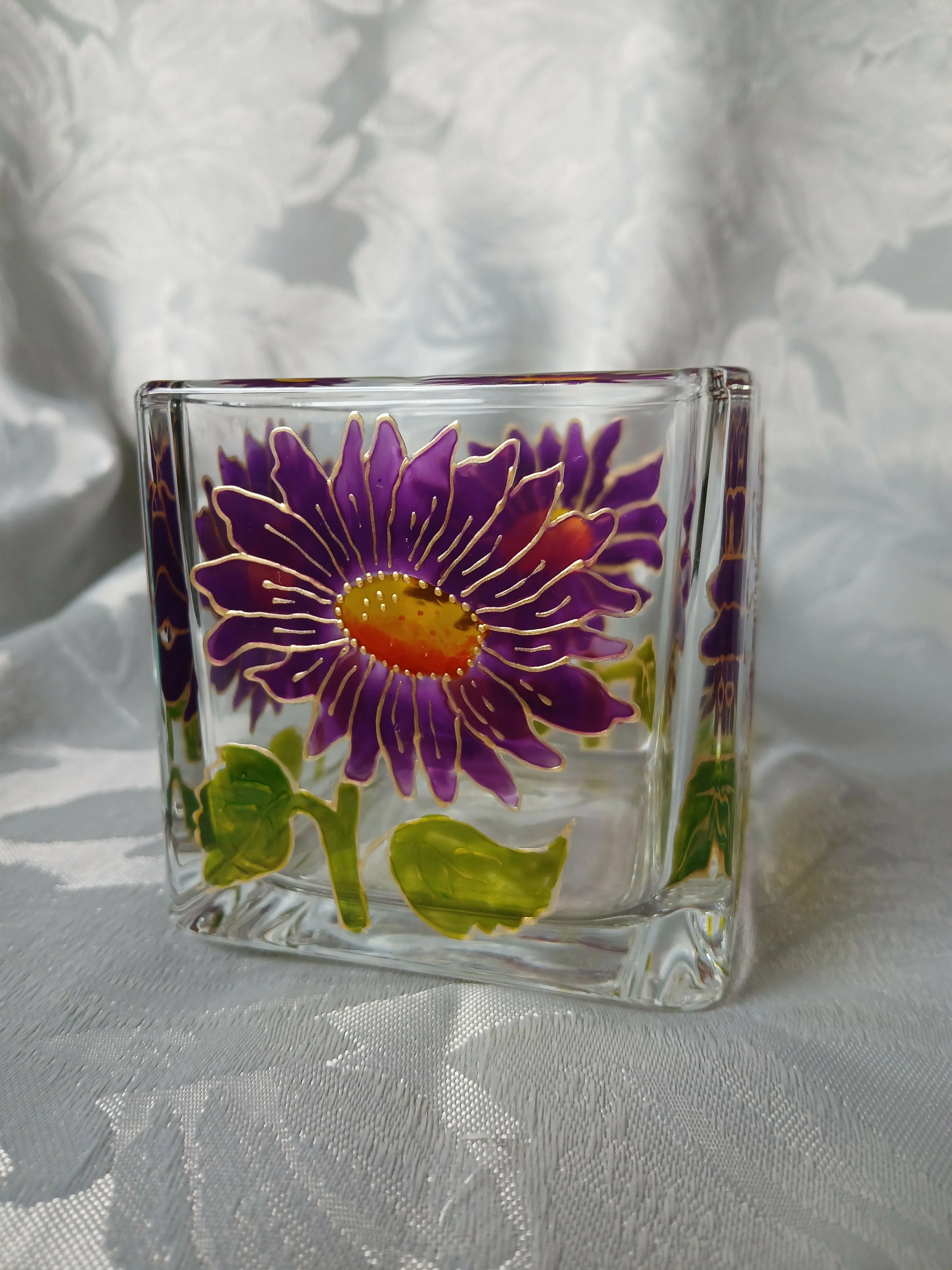 Hand Painted Glass Candle Holder. - Image 6