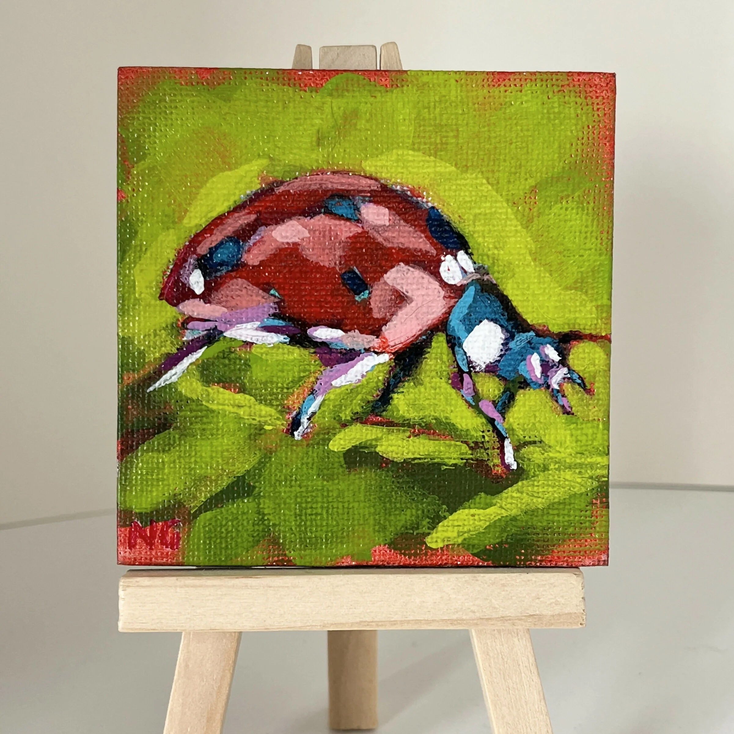 Hand Painted Ladybird Bug Mini Canvas Magnet