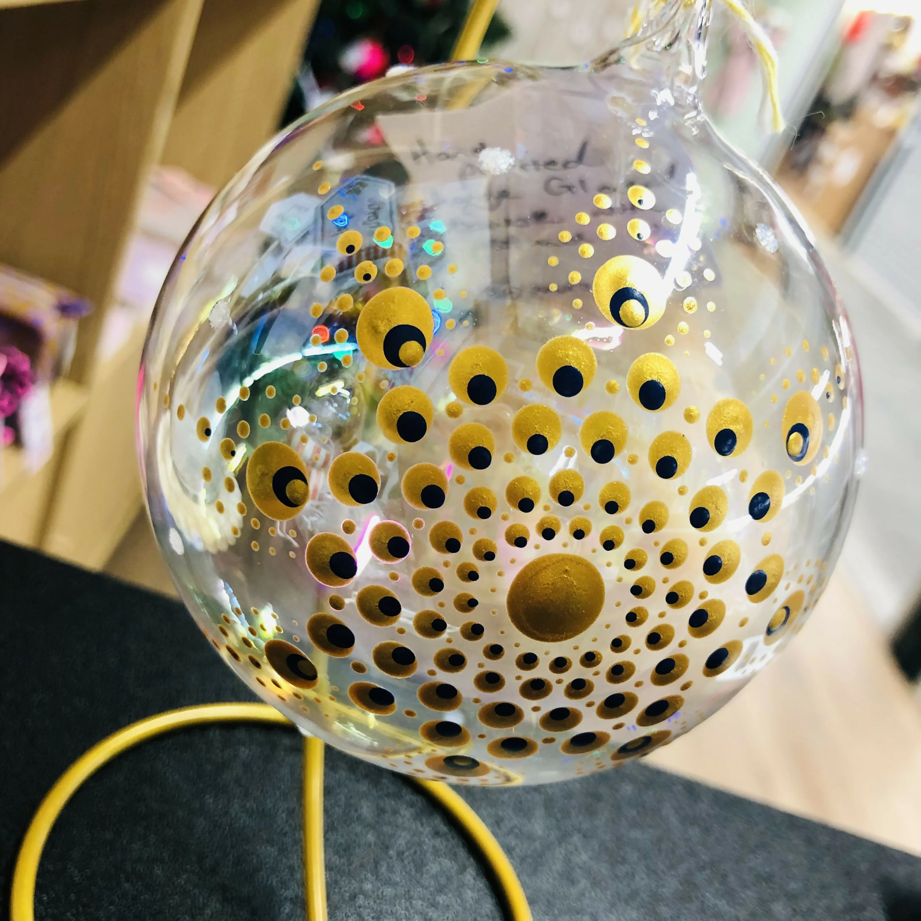 Hand Painted Large Glass Bauble: Gold and Navy - Image 2