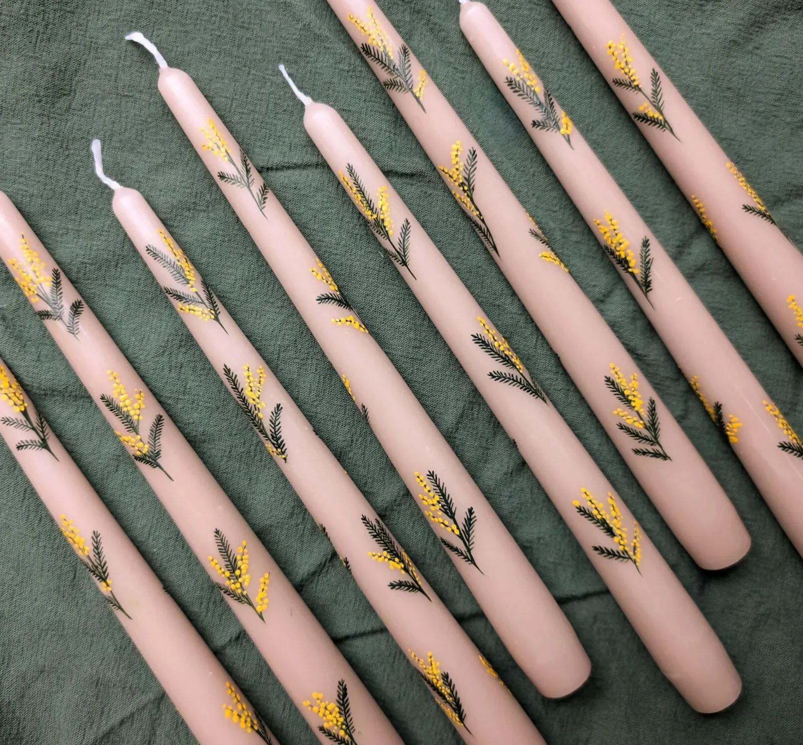 Hand-Painted Mimosa Taper Candle - Image 2