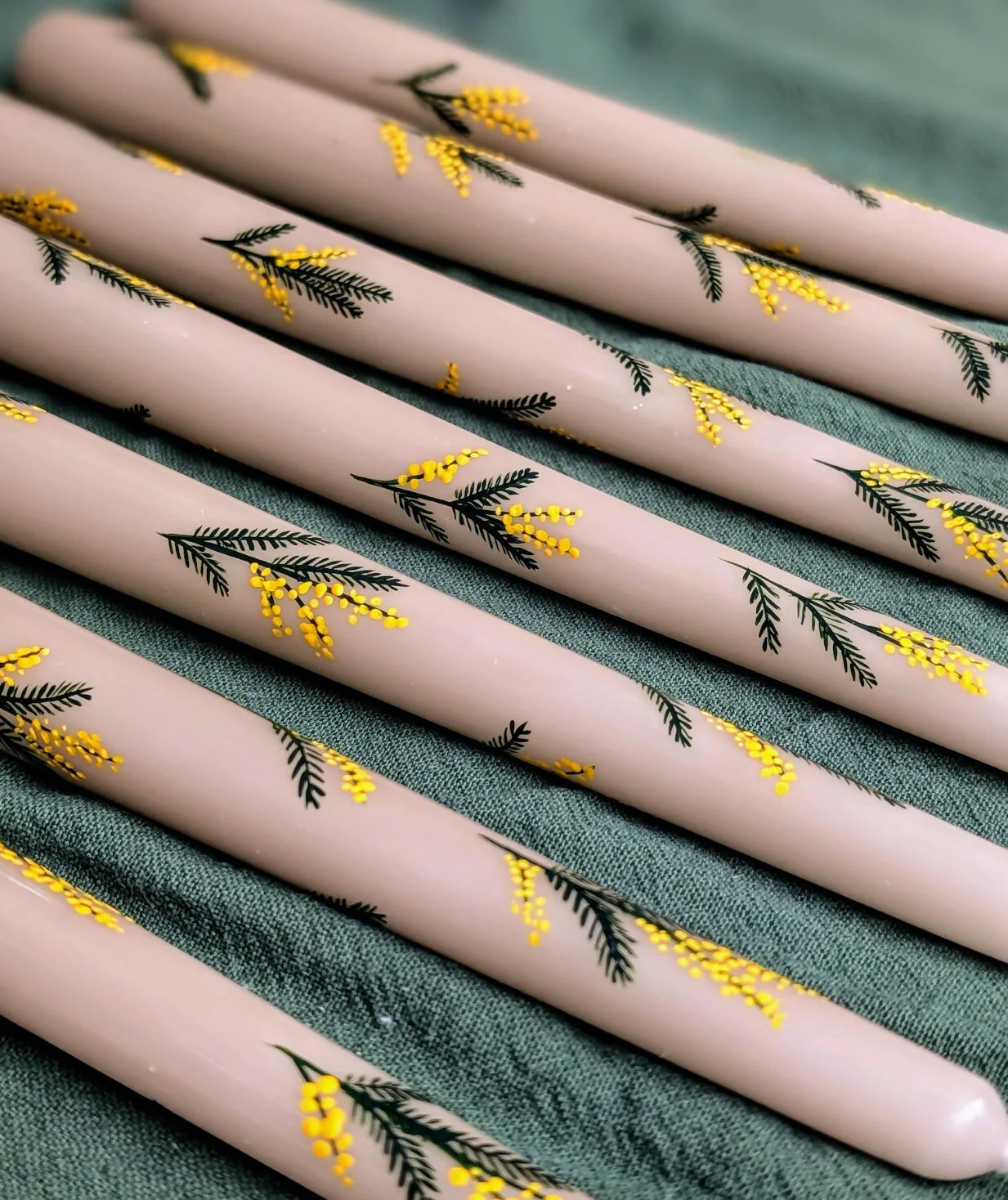 Hand-Painted Mimosa Taper Candle - Image 3
