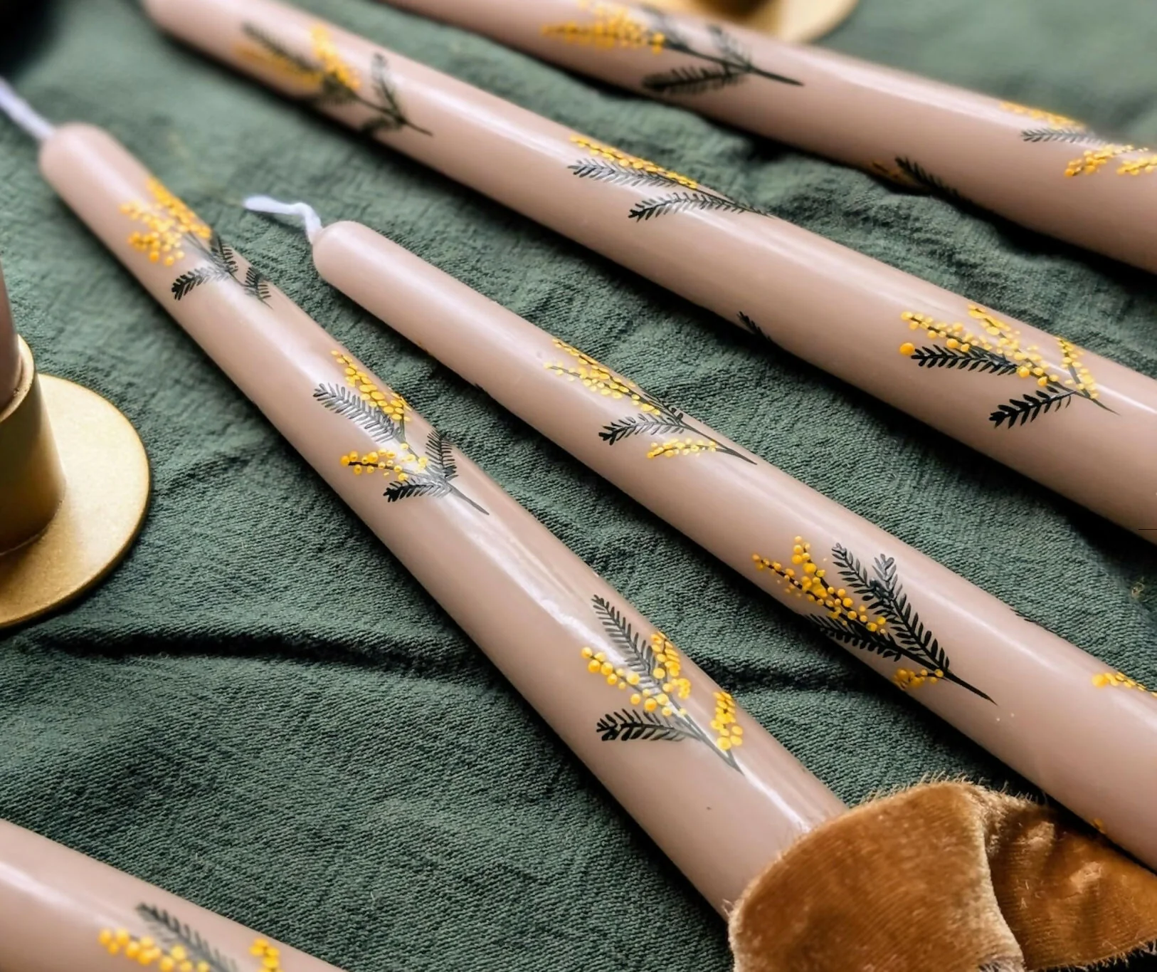 Hand-Painted Mimosa Taper Candle - Image 4