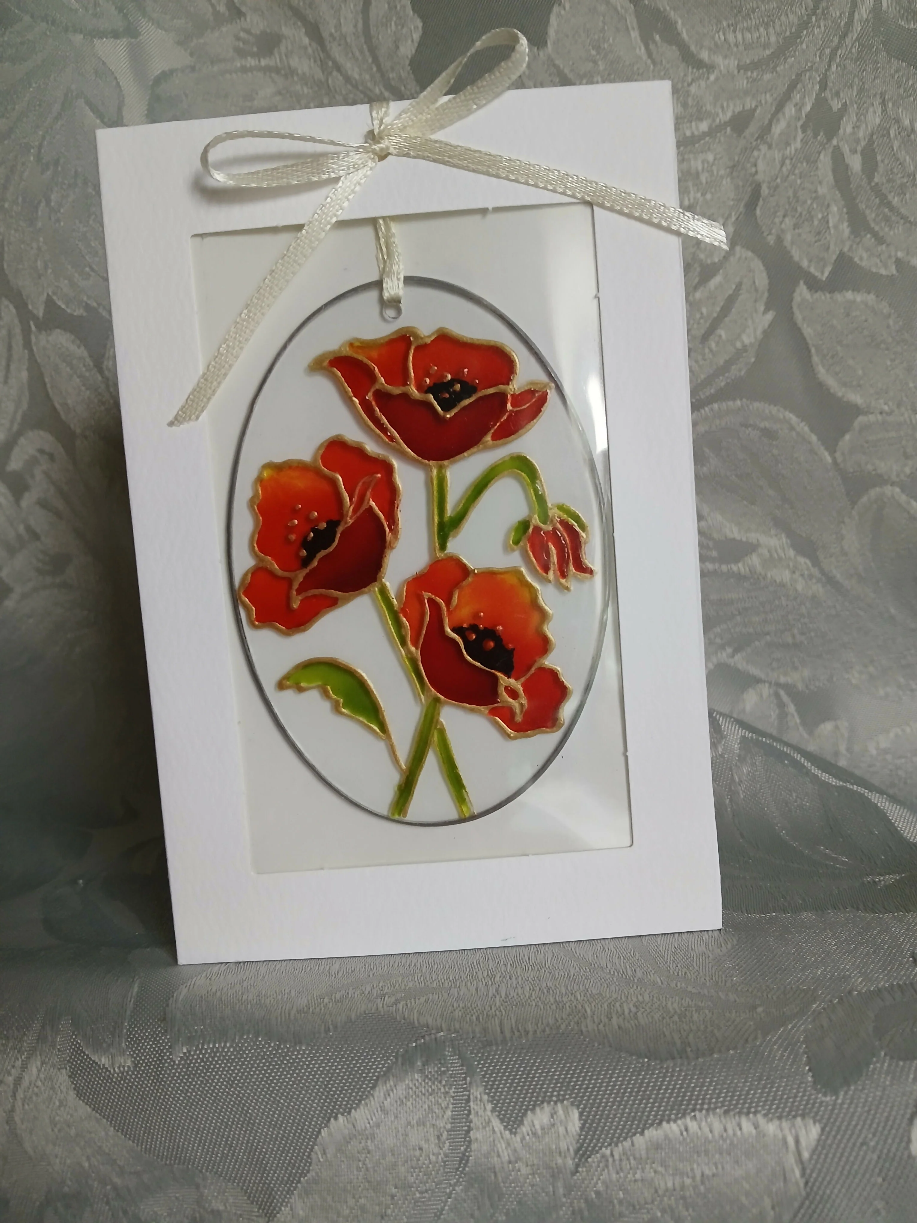 Hand Painted Poppies Card/Gift Glass Plaque Suncatcher - Image 2
