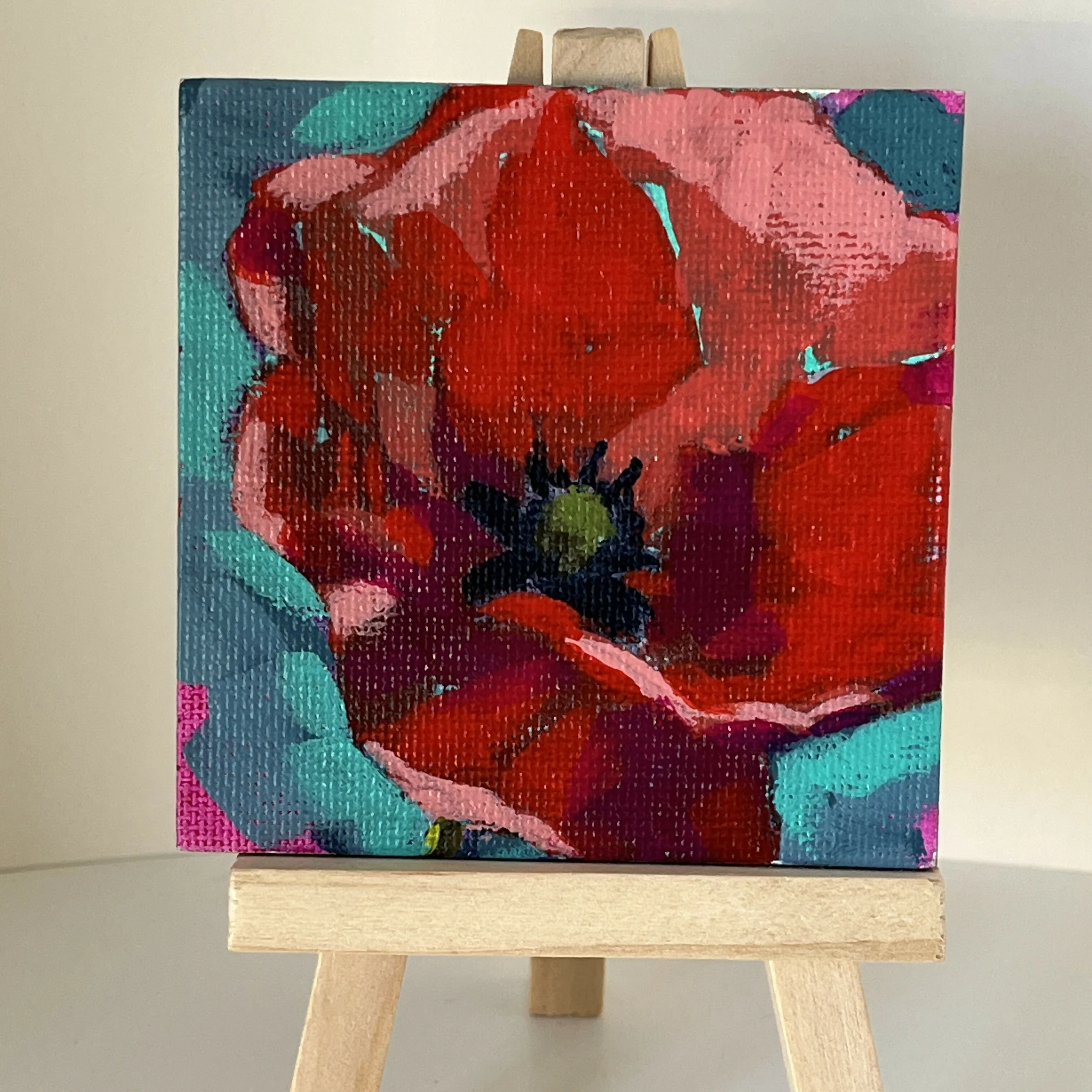 Hand Painted Poppy Floral Mini Canvas Magnet - Image 2