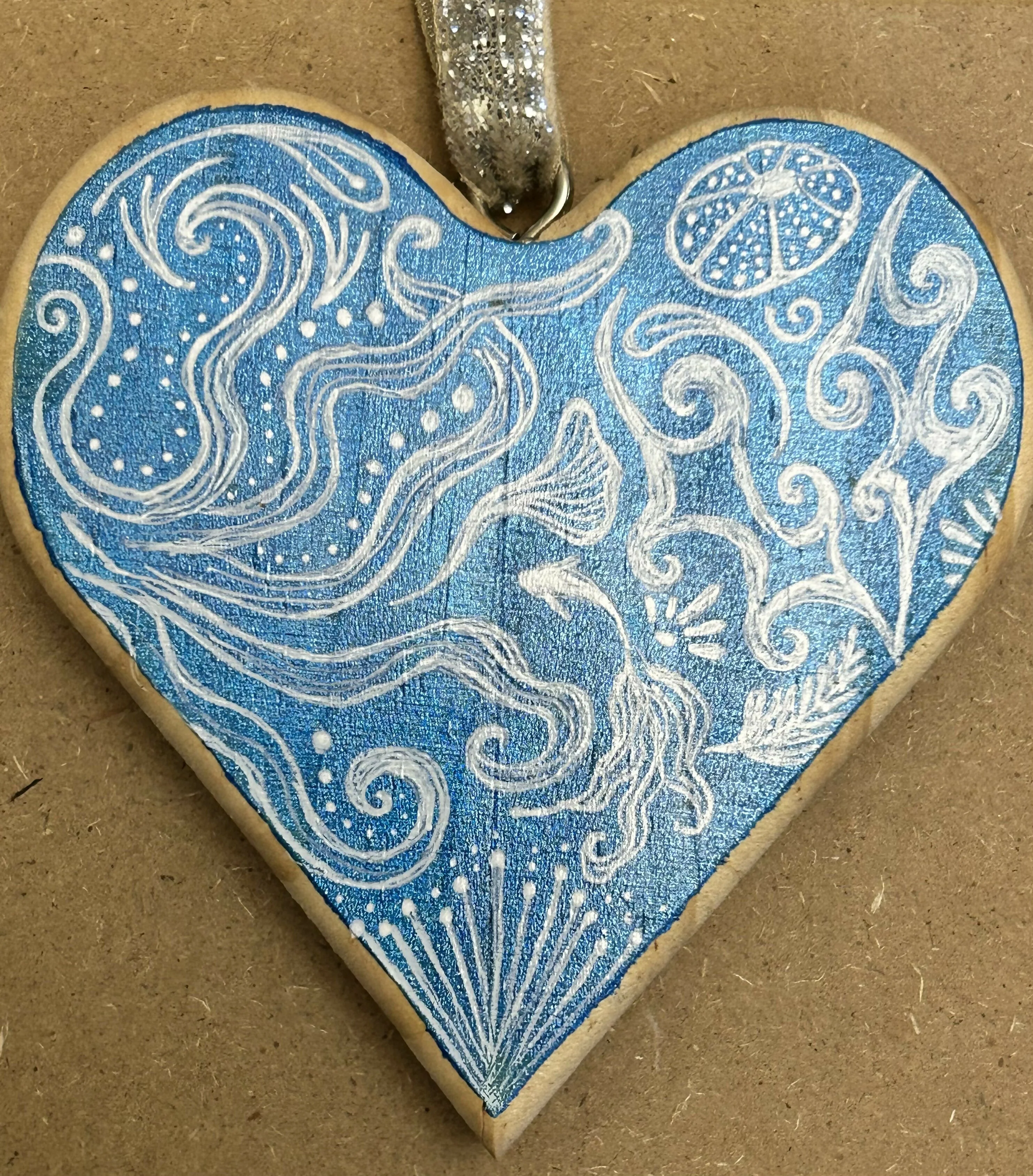 HAND PAINTED WOOD OCEAN HEART - Image 2