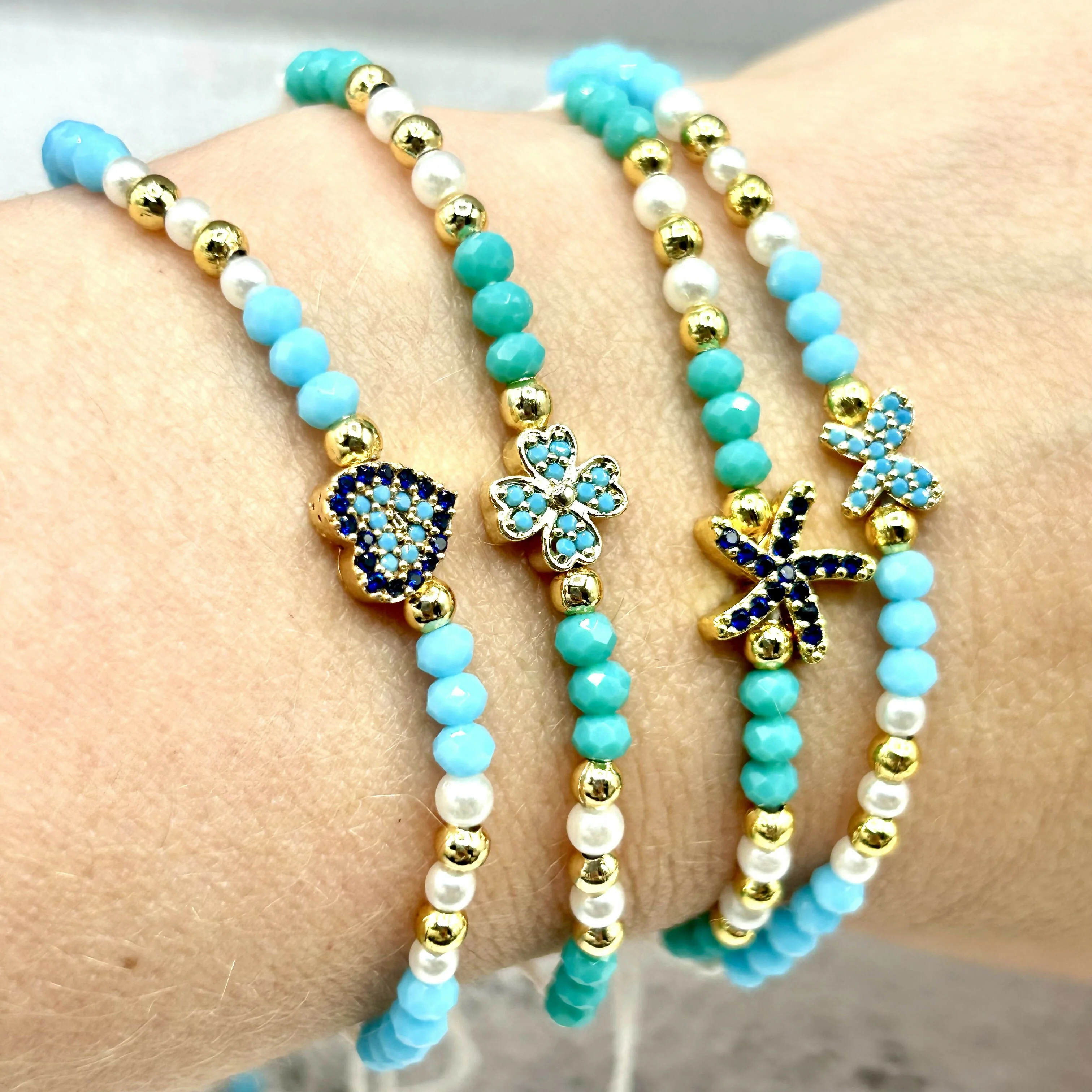 Hand-Strung Glass Bead Adjustable Bracelet - Traditional Mediterranean Charms - Image 3
