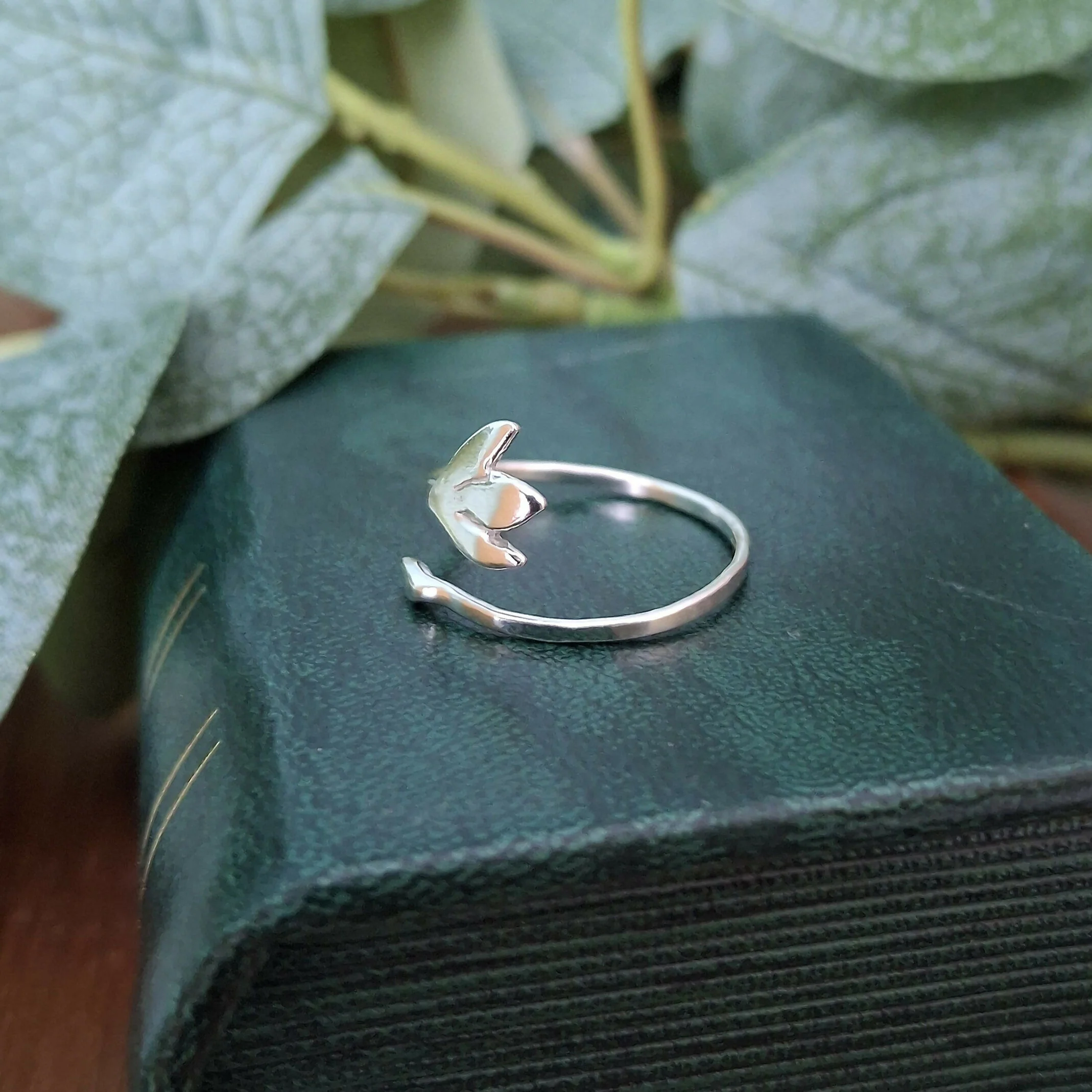 Handmade Adjustable Silver Snowdrop Ring Size P1/2 - Image 3