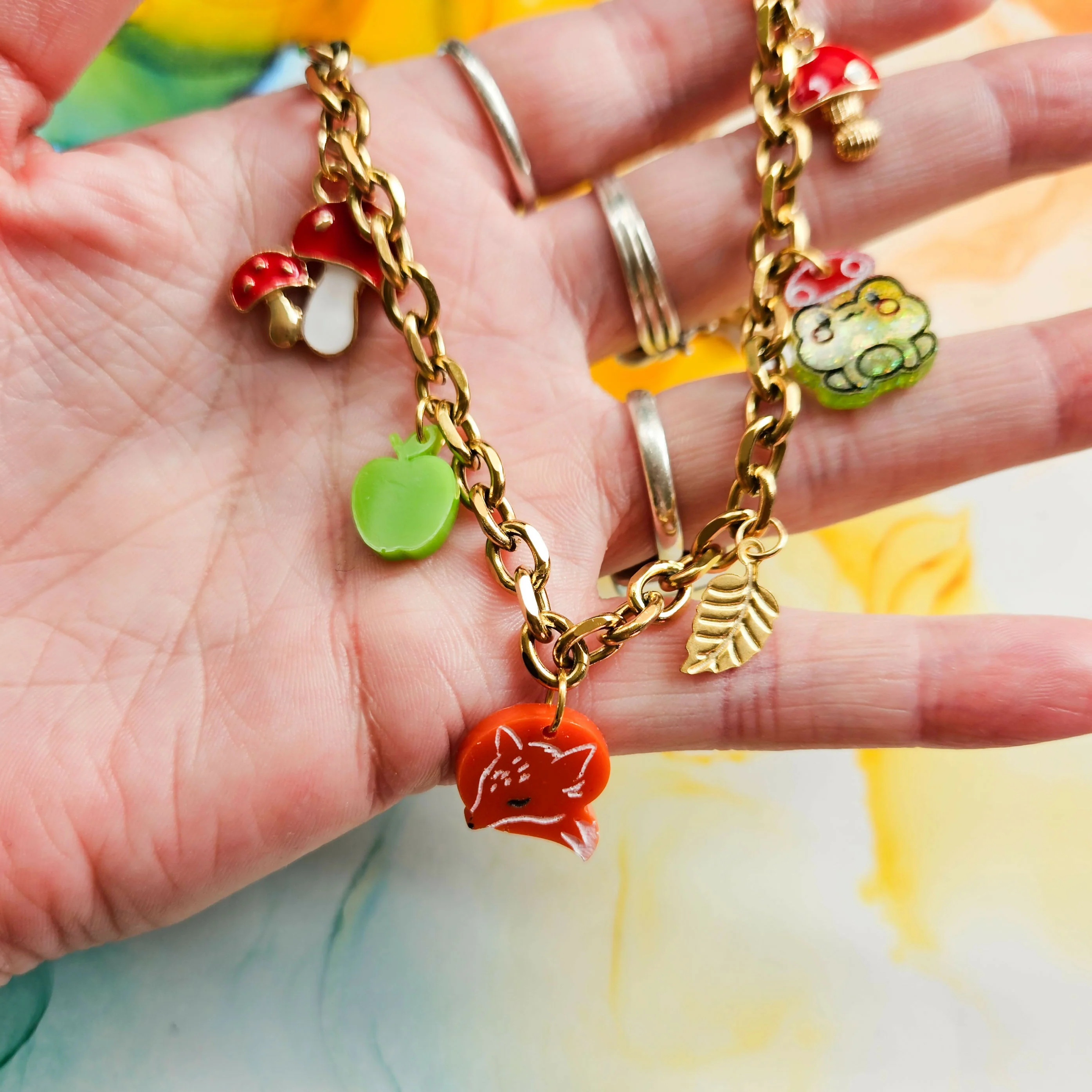 Handmade Autumn Charm Necklace On Chunky Stainless Steel Chain - Image 2