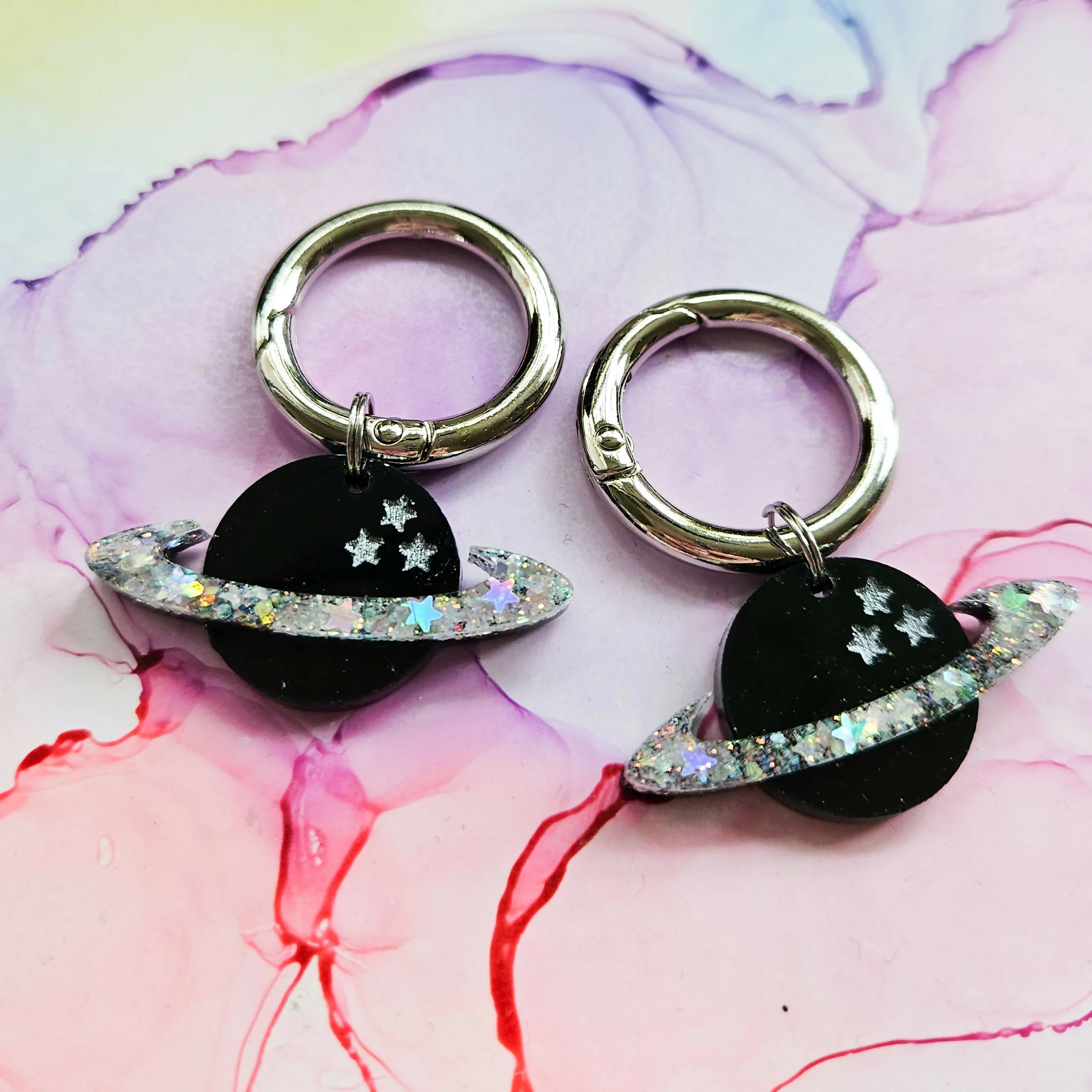 Handmade Black And Silver Resin Planets Boot Charms - Image 3