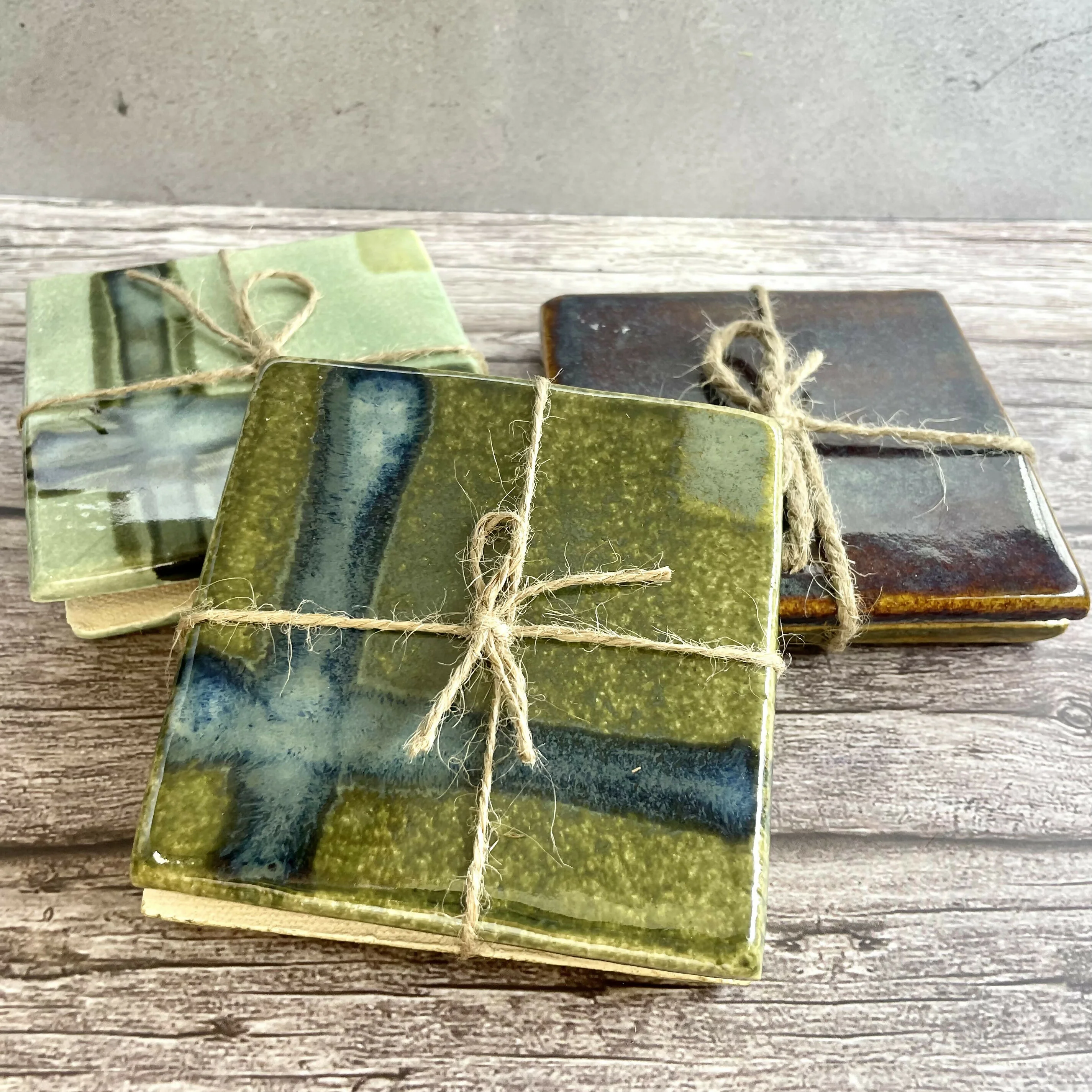 Handmade Ceramic Coaster Duo Set – Botanical Inspired with Gift Wrap - Image 3