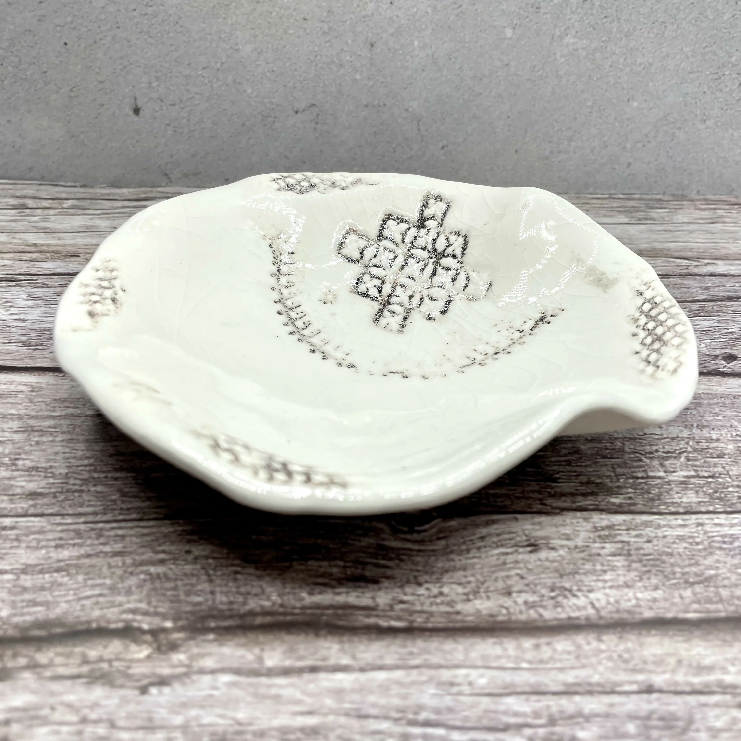 Handmade Ceramic Trinket Dish – Imprinted Motif