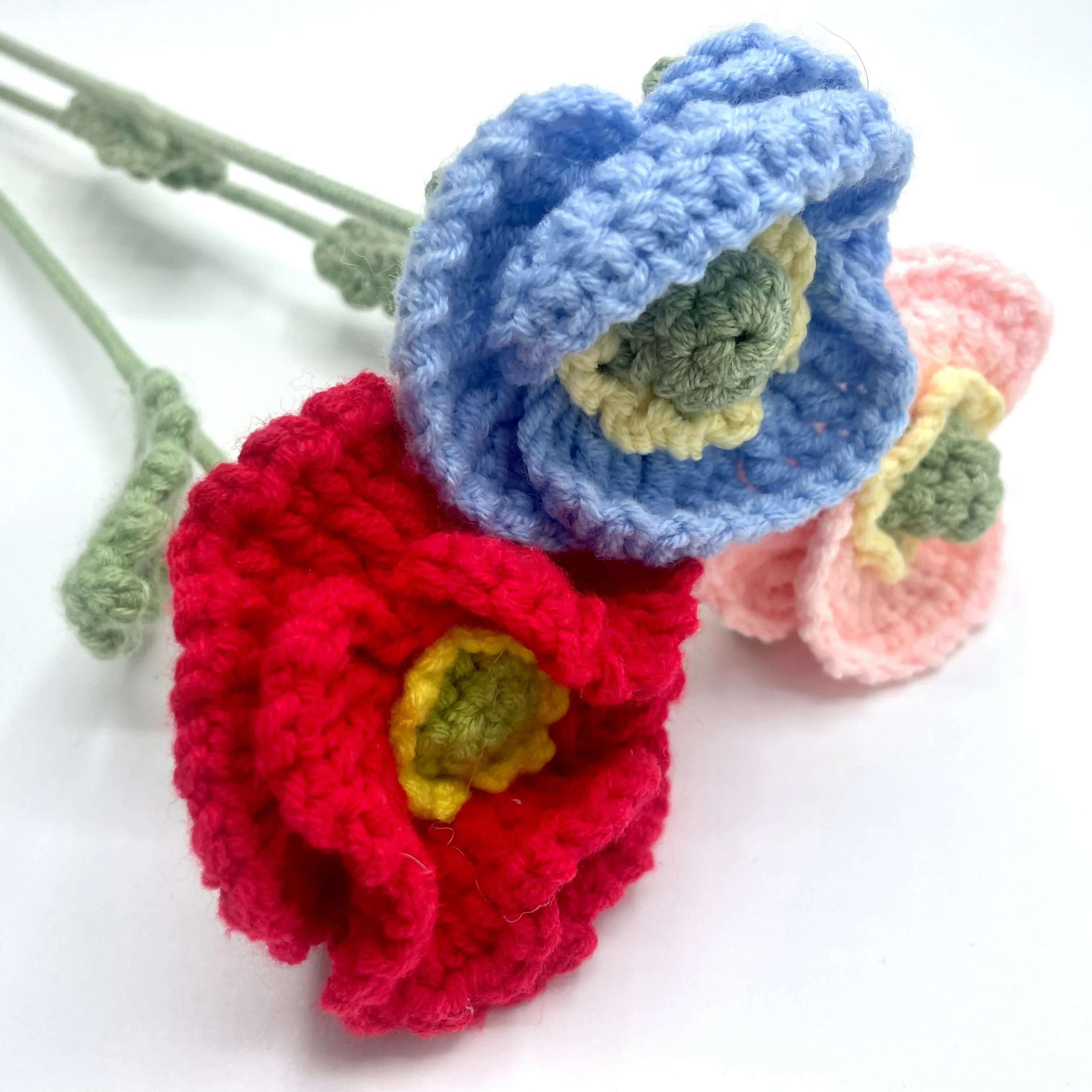 Handmade Crochet Poppy Bloom – Textured Petal Stem