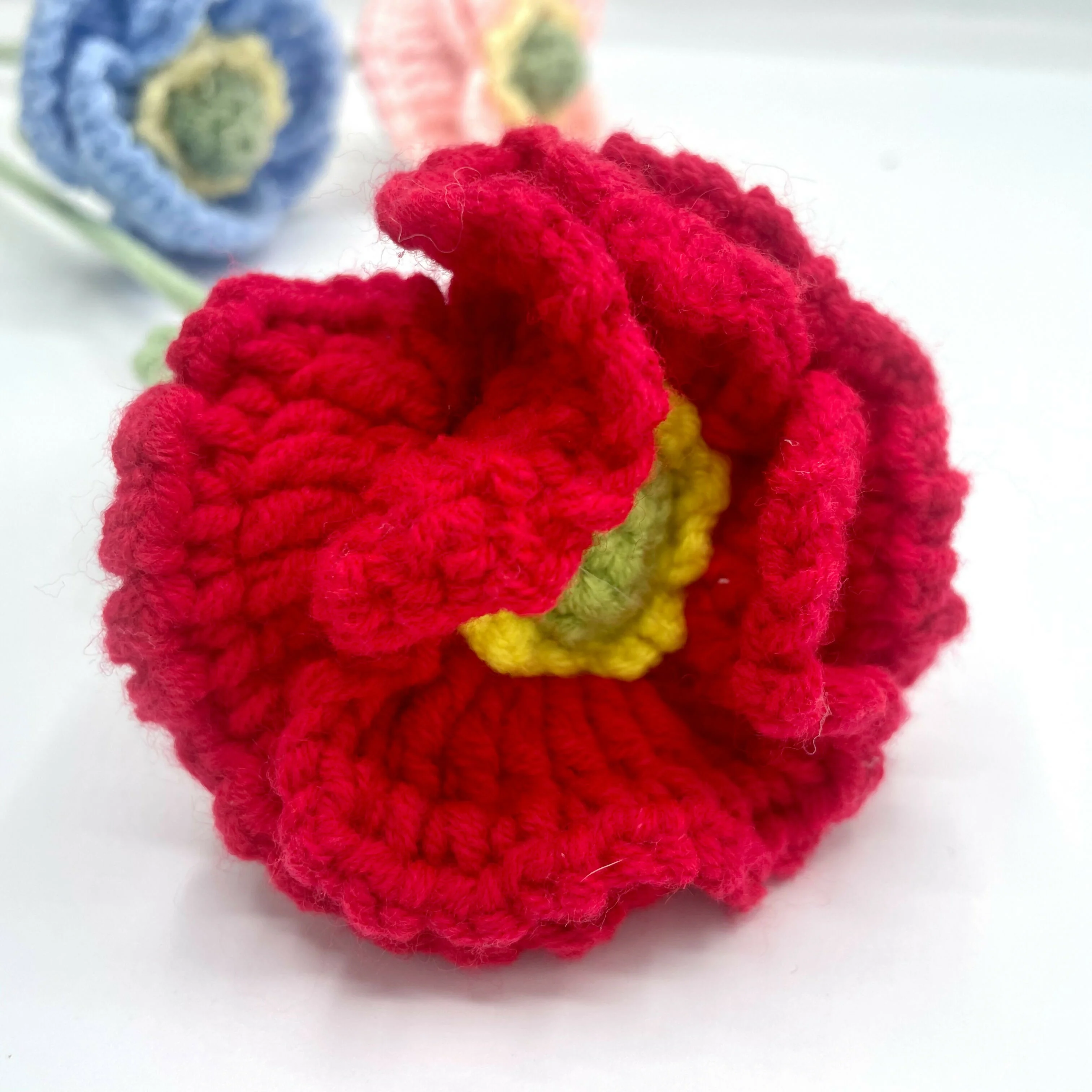 Handmade Crochet Poppy Bloom – Textured Petal Stem - Image 2