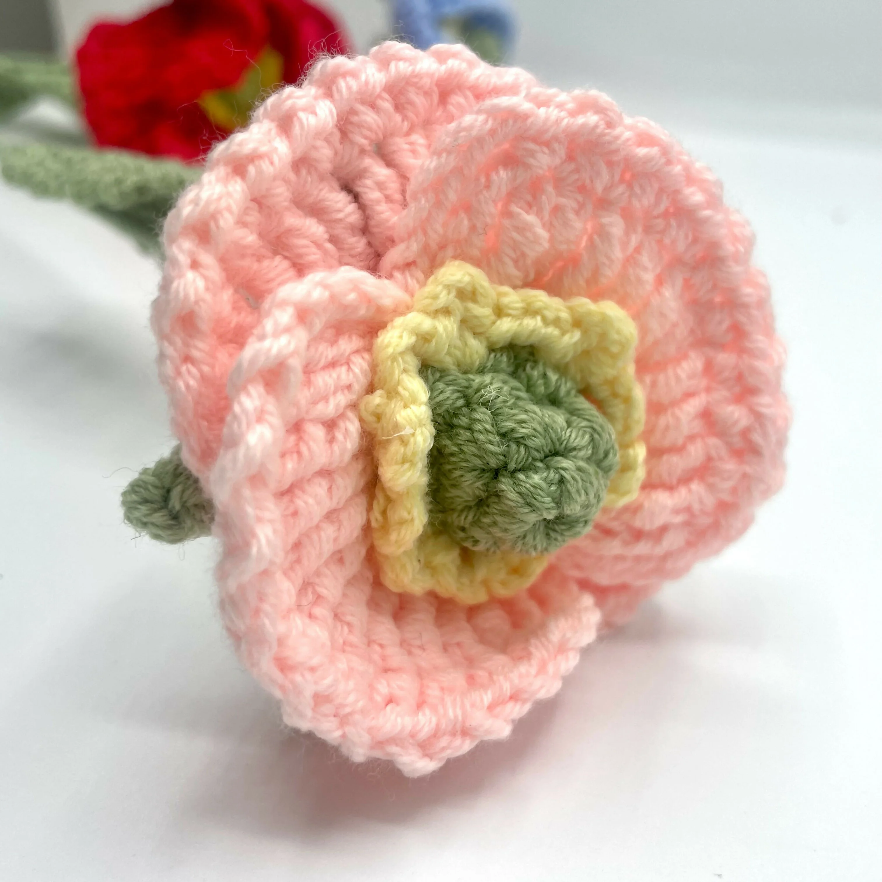 Handmade Crochet Poppy Bloom – Textured Petal Stem - Image 4