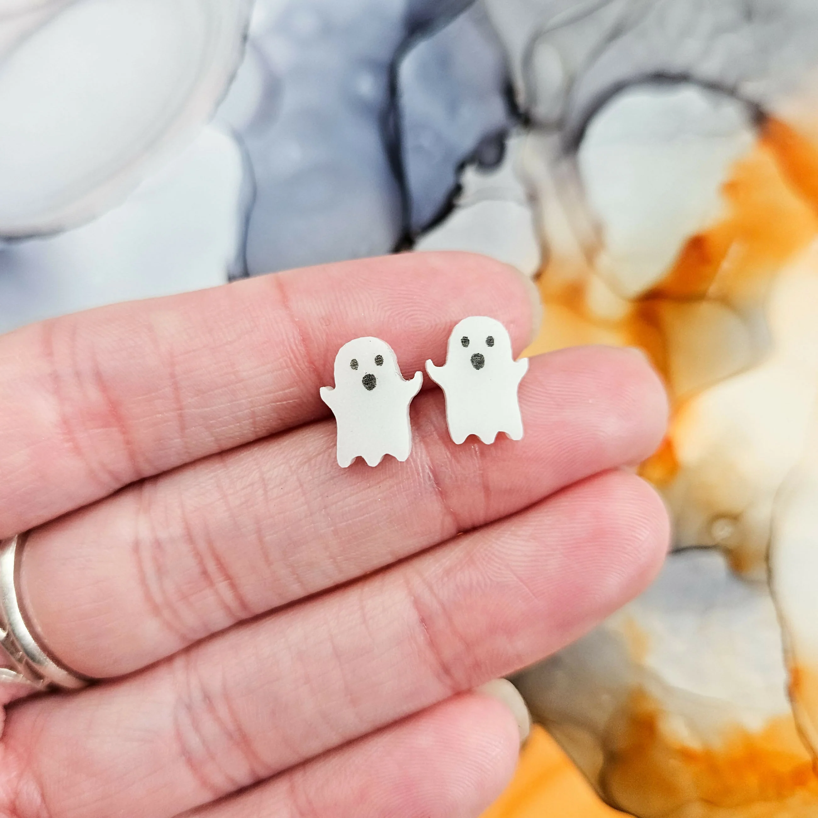 Handmade Cute Ghosts Resin Stud Earrings - Image 2