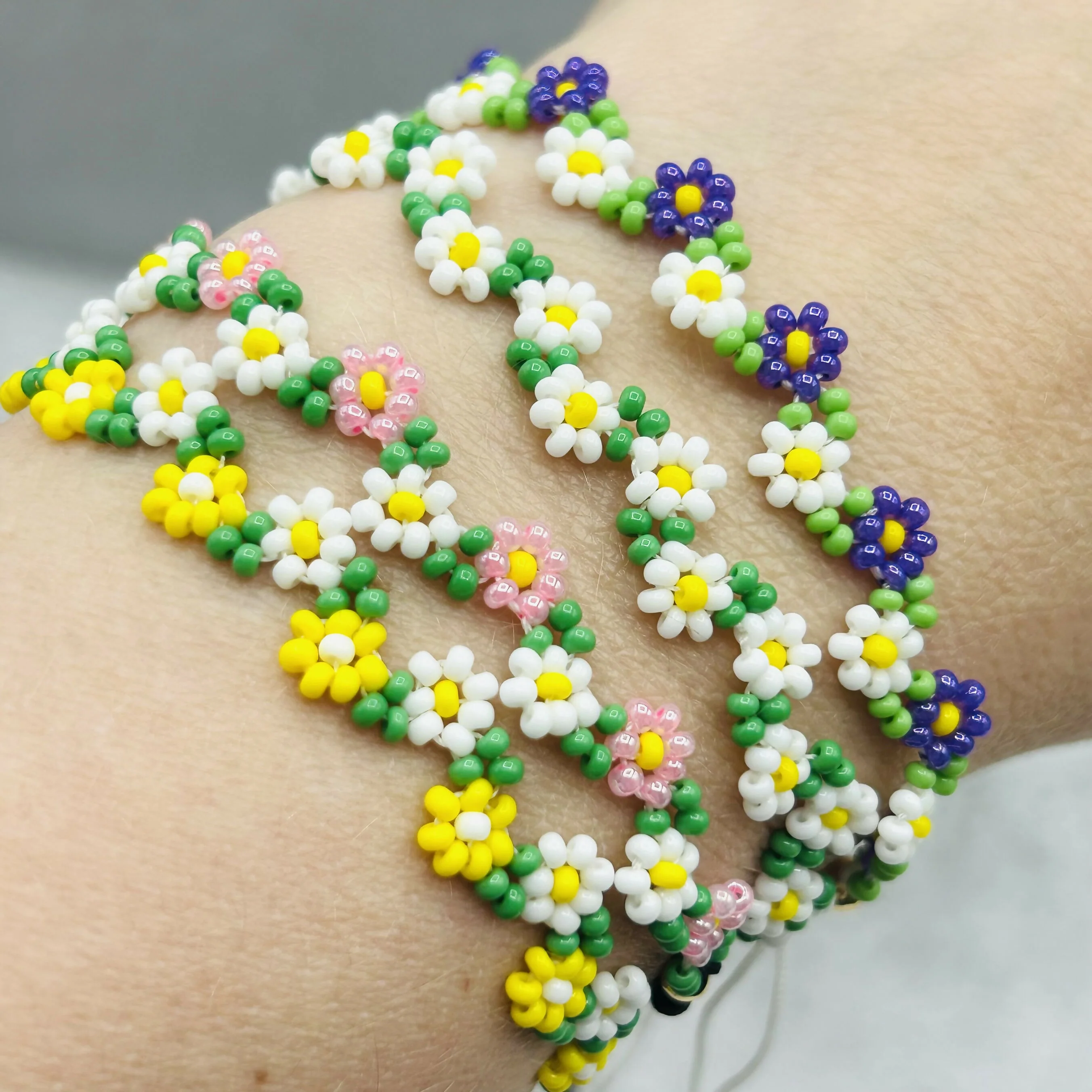 Handmade Daisy Chain Beaded Bracelets - Floral Two-Colour
