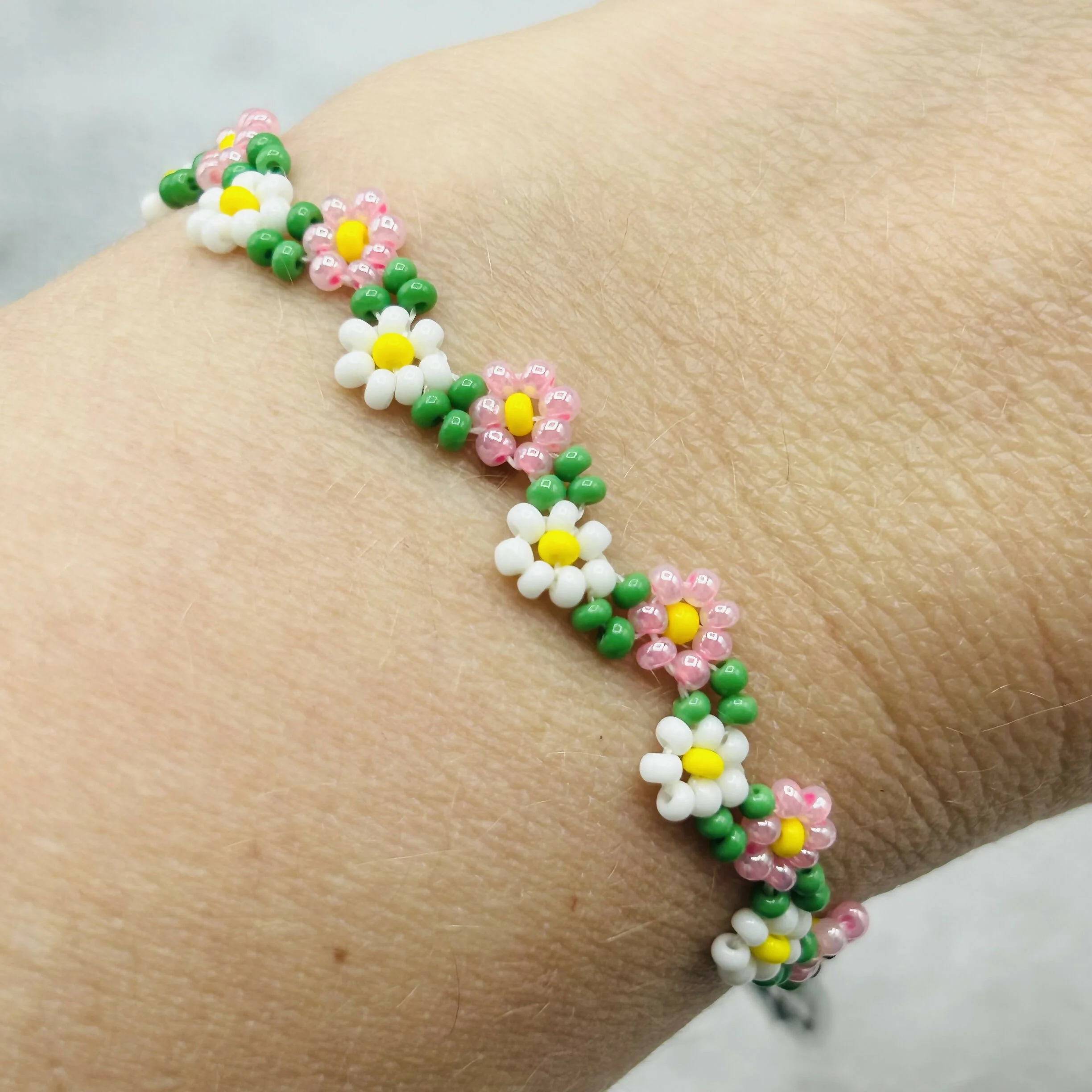 Handmade Daisy Chain Beaded Bracelets - Floral Two-Colour - Image 4