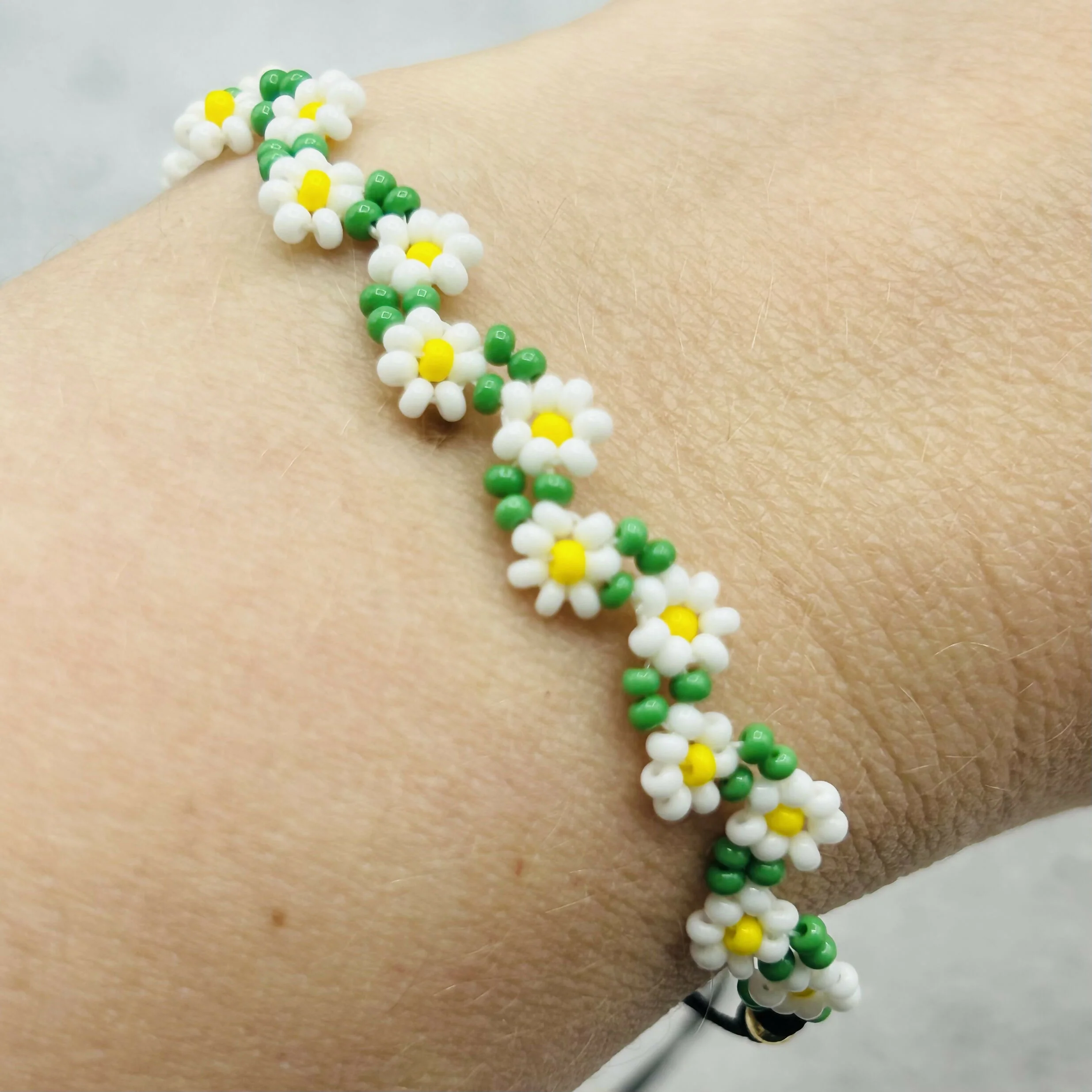 Handmade Daisy Chain Beaded Bracelets - Floral Two-Colour - Image 5