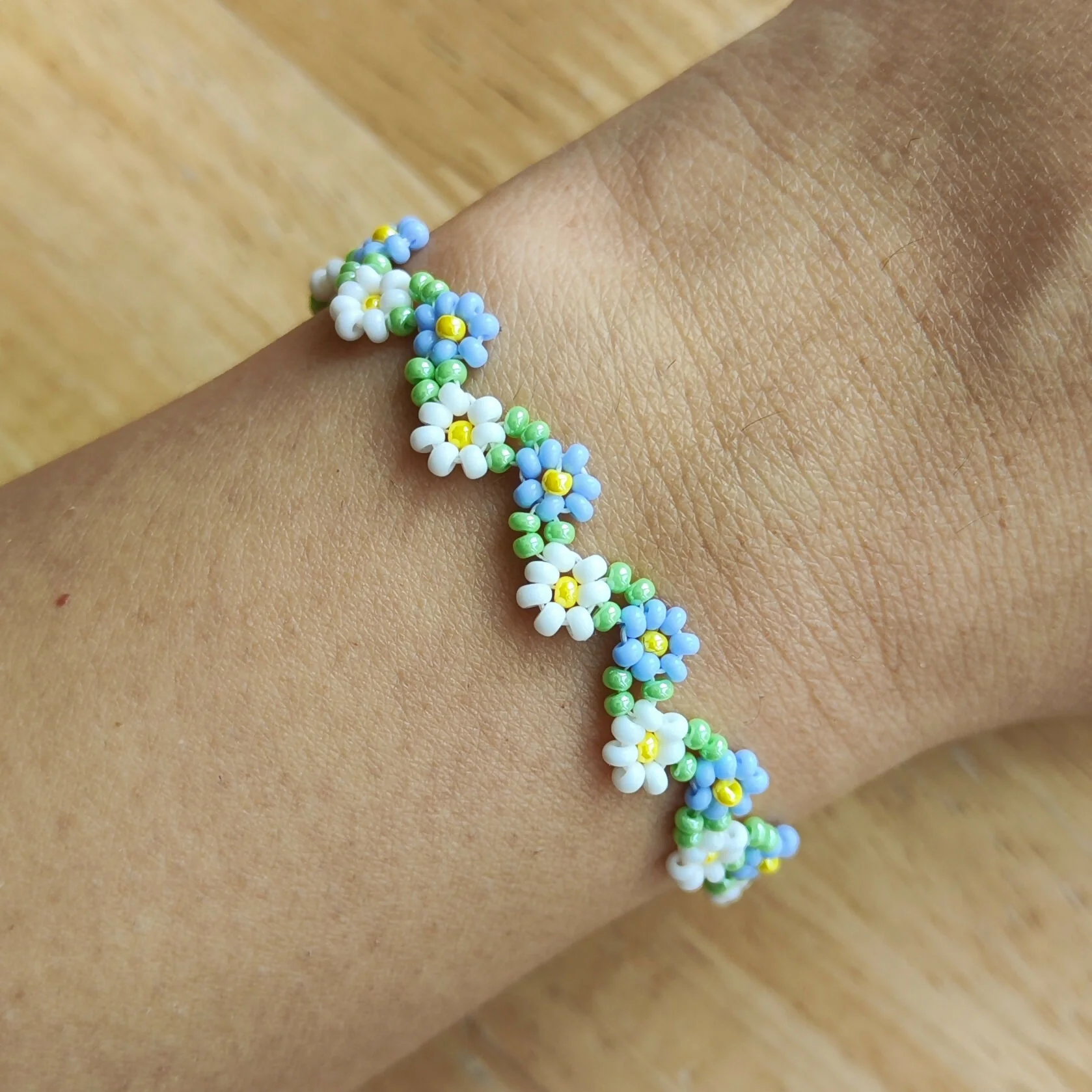 Handmade Daisy Chain Beaded Bracelets - Floral Two-Colour - Image 7
