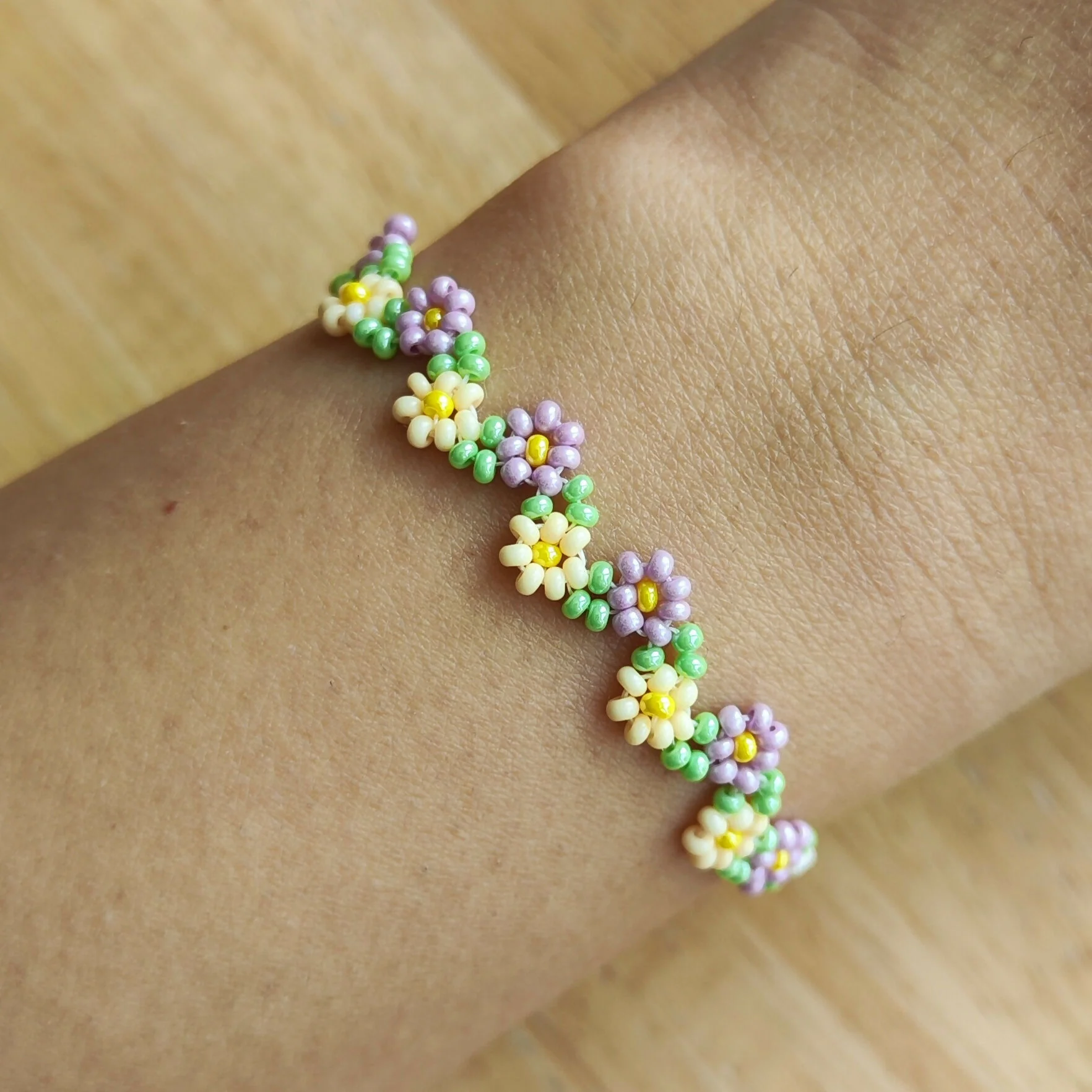 Handmade Daisy Chain Beaded Bracelets - Floral Two-Colour - Image 8