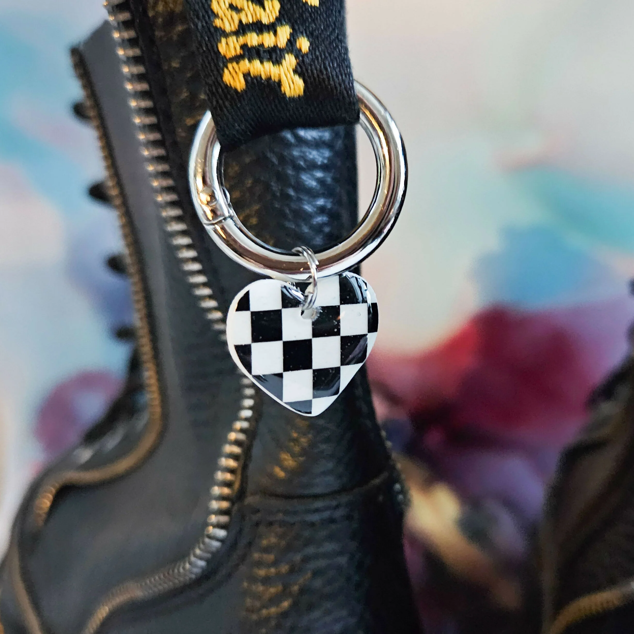 Handmade Emo Checkered Heart Resin Boot Charms - Image 3