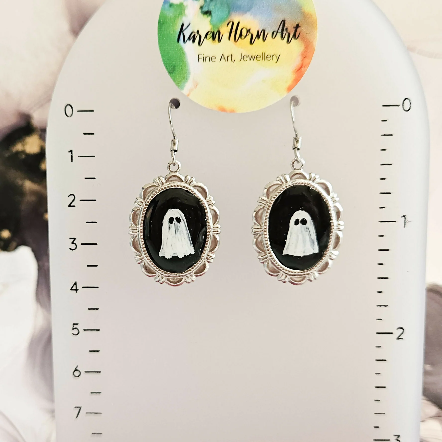 Handmade Ghost Portrait Resin Earrings - Image 2